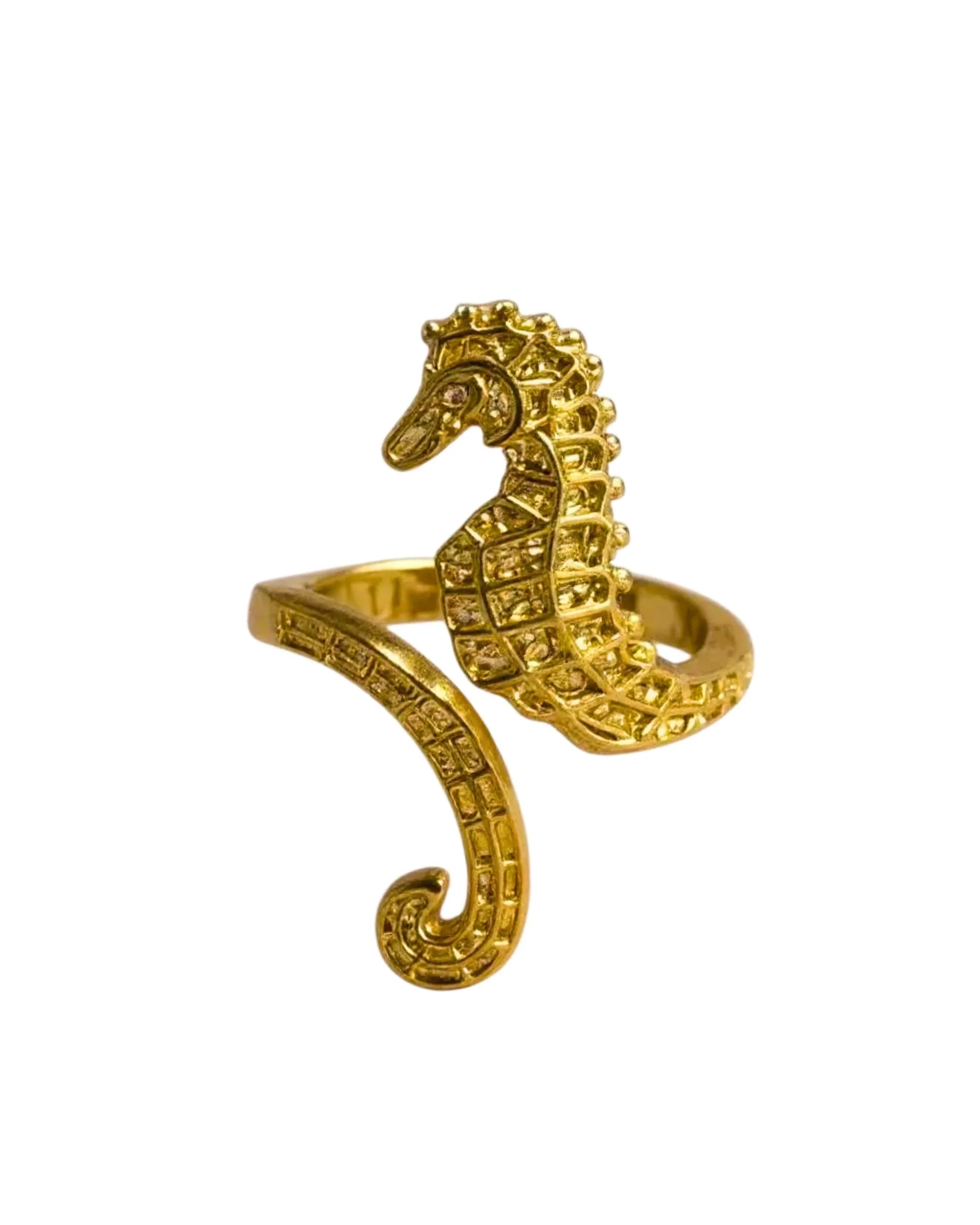 Gold seahorse adjustable ring.