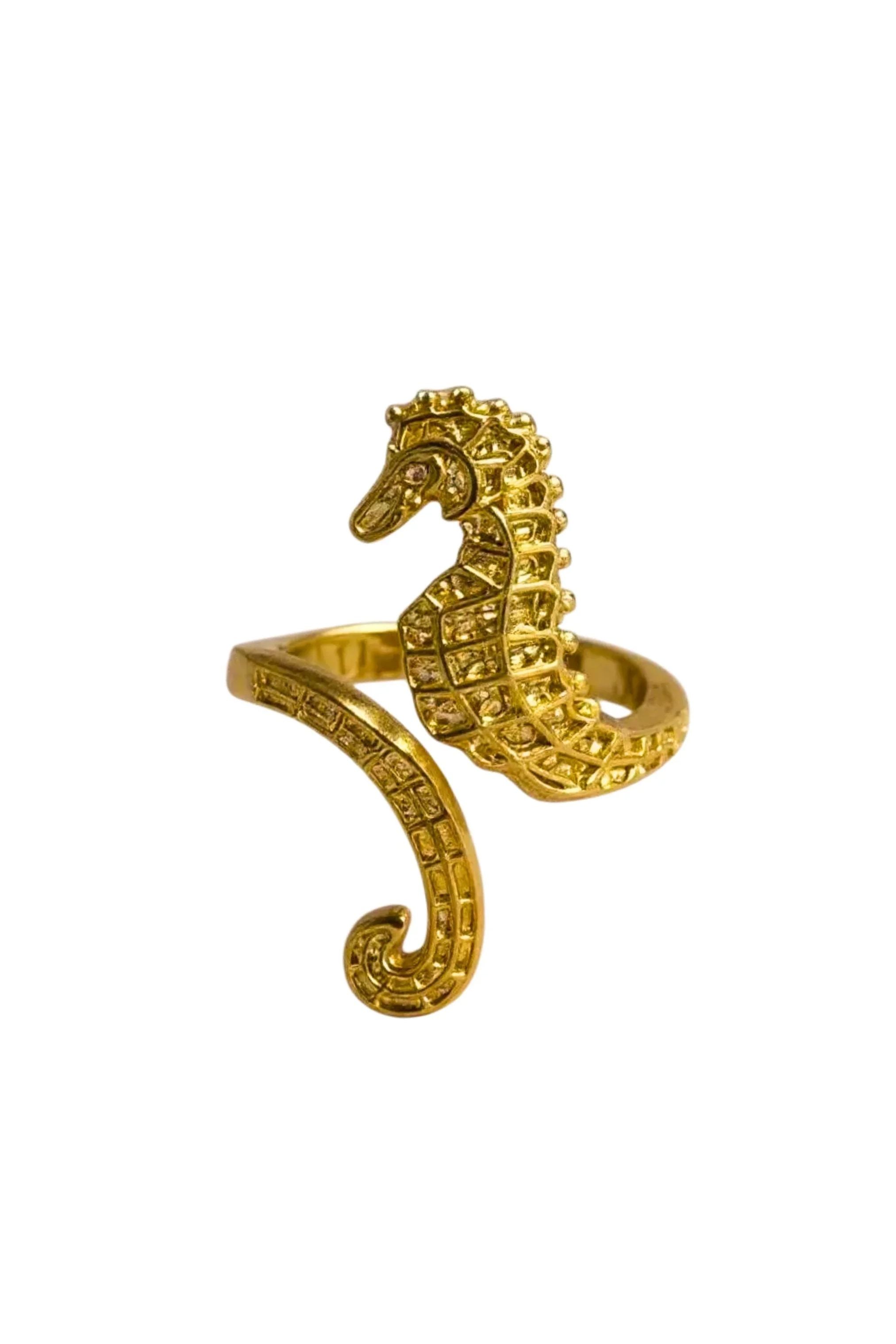 Gold seahorse adjustable ring.