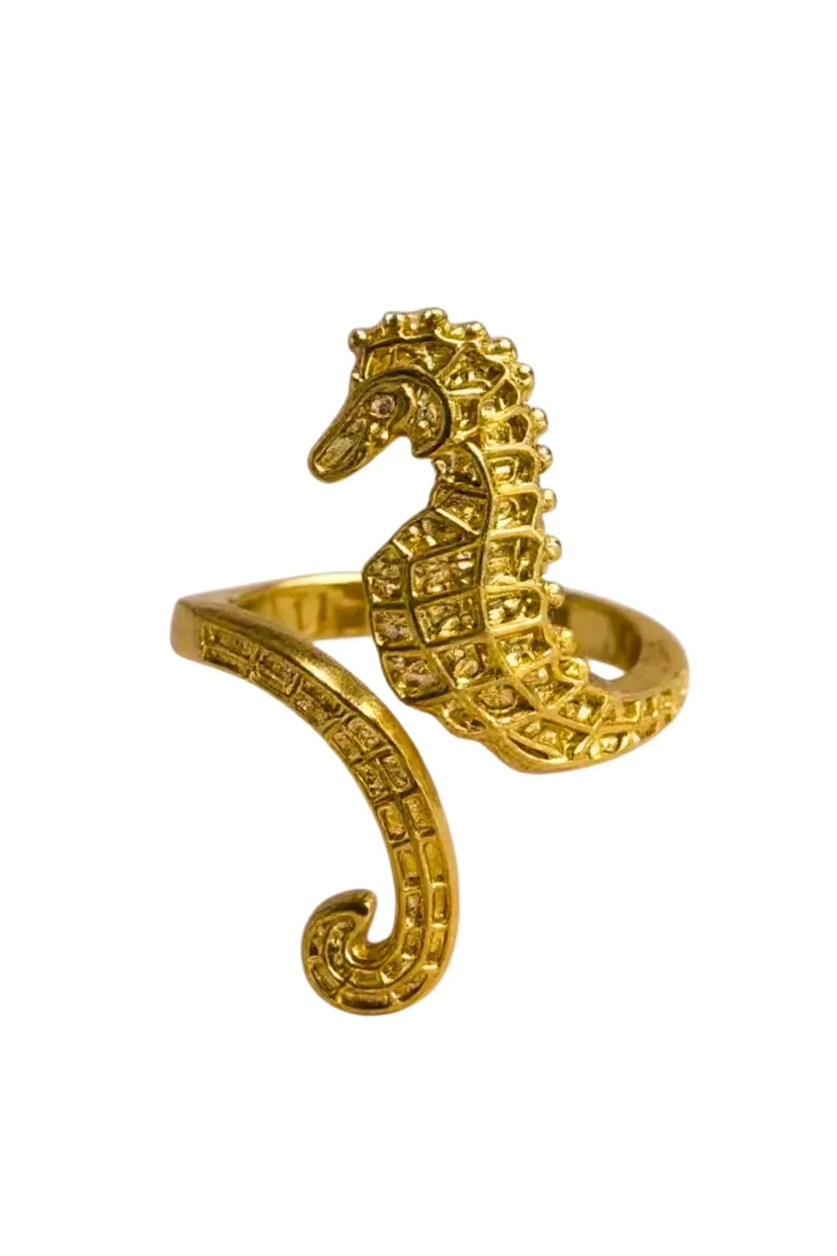 Gold seahorse adjustable ring.
