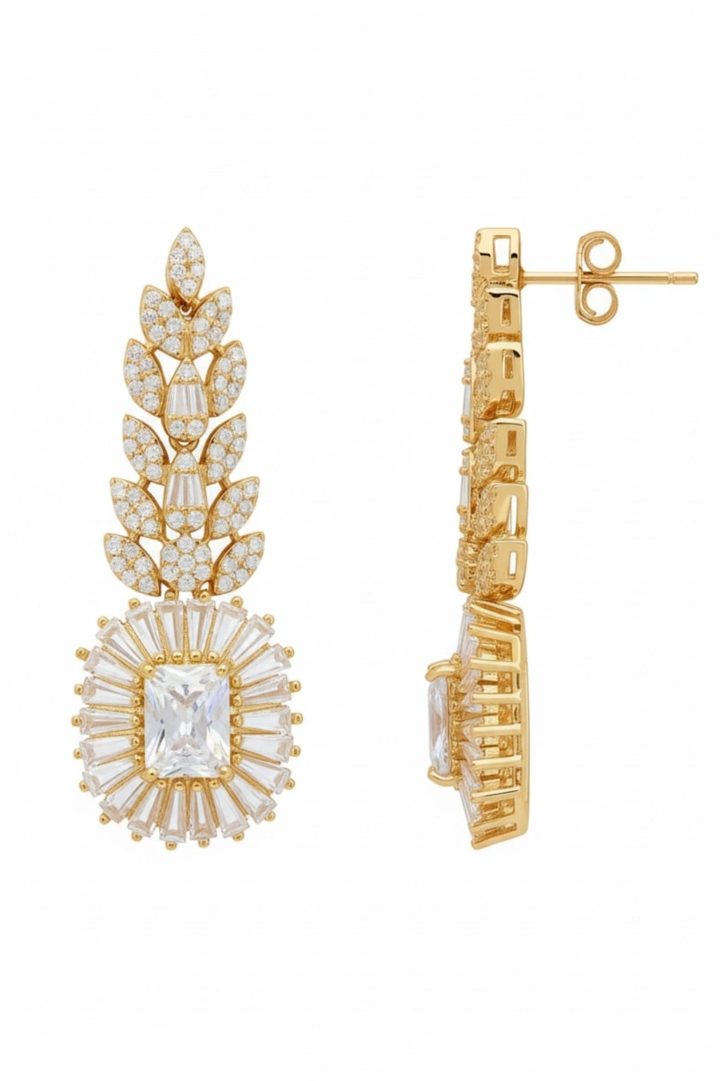 Side view showing the butterfly back and stone setting.