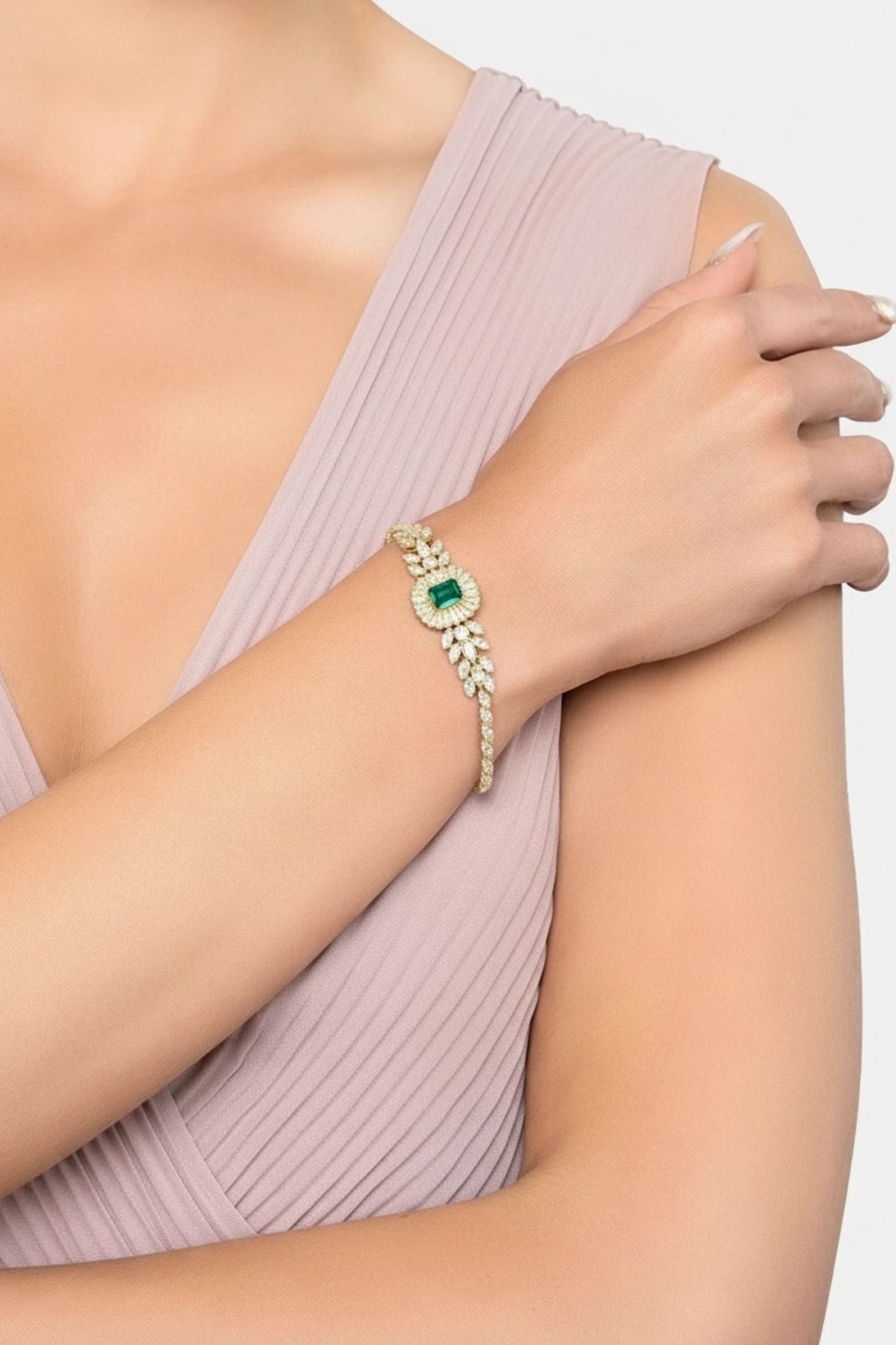 Worn by a model.