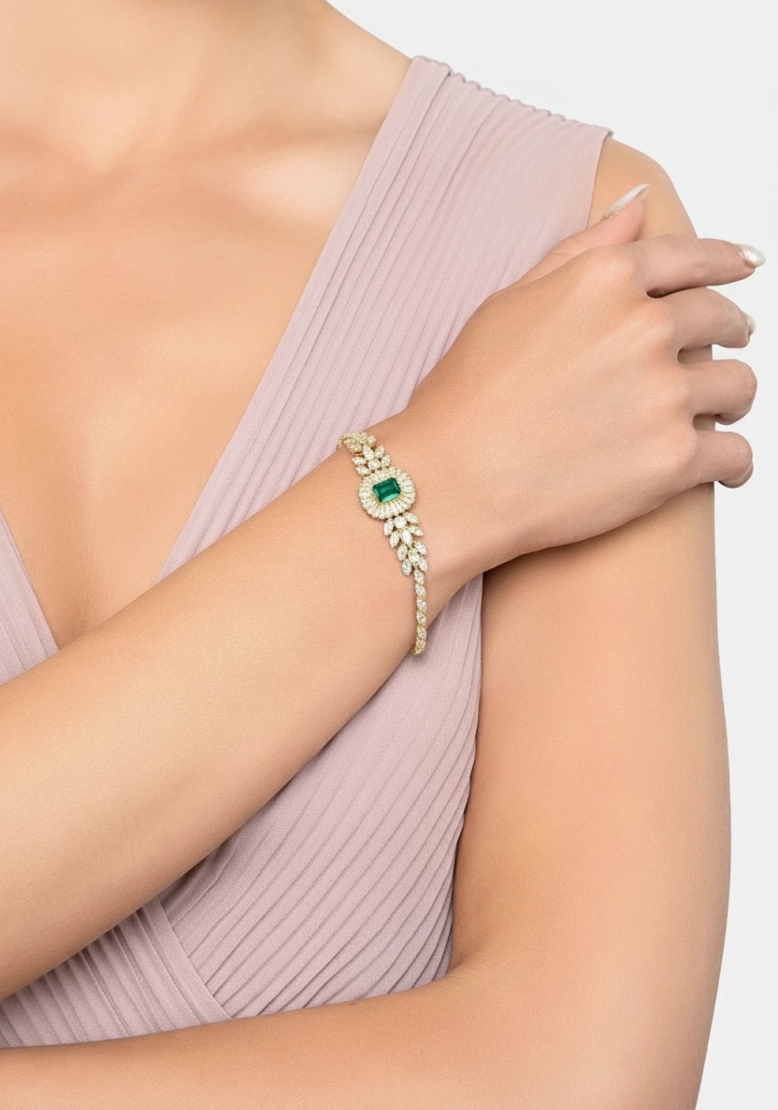 Worn by a model.