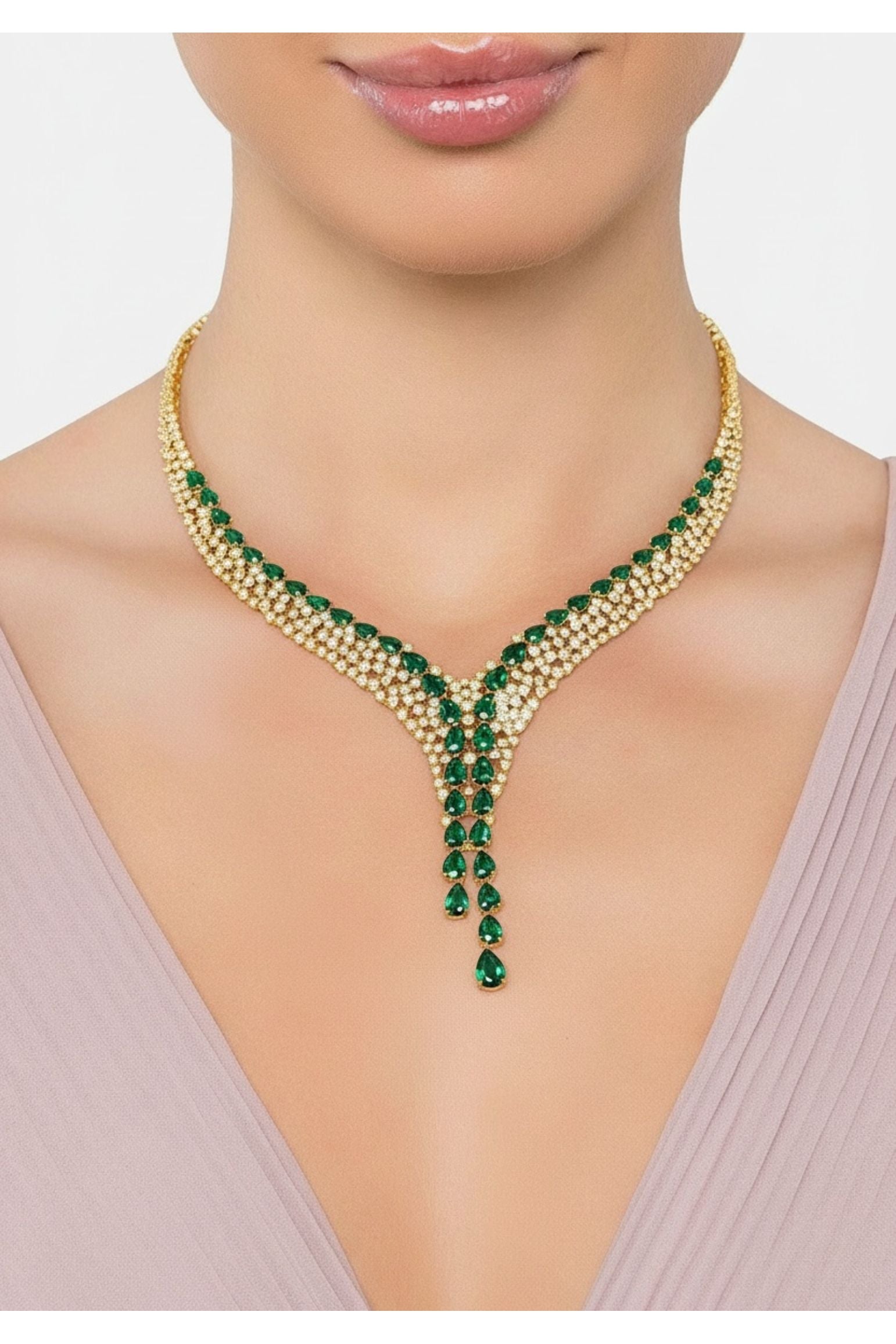 Baroness Statement Necklace Emerald Gold