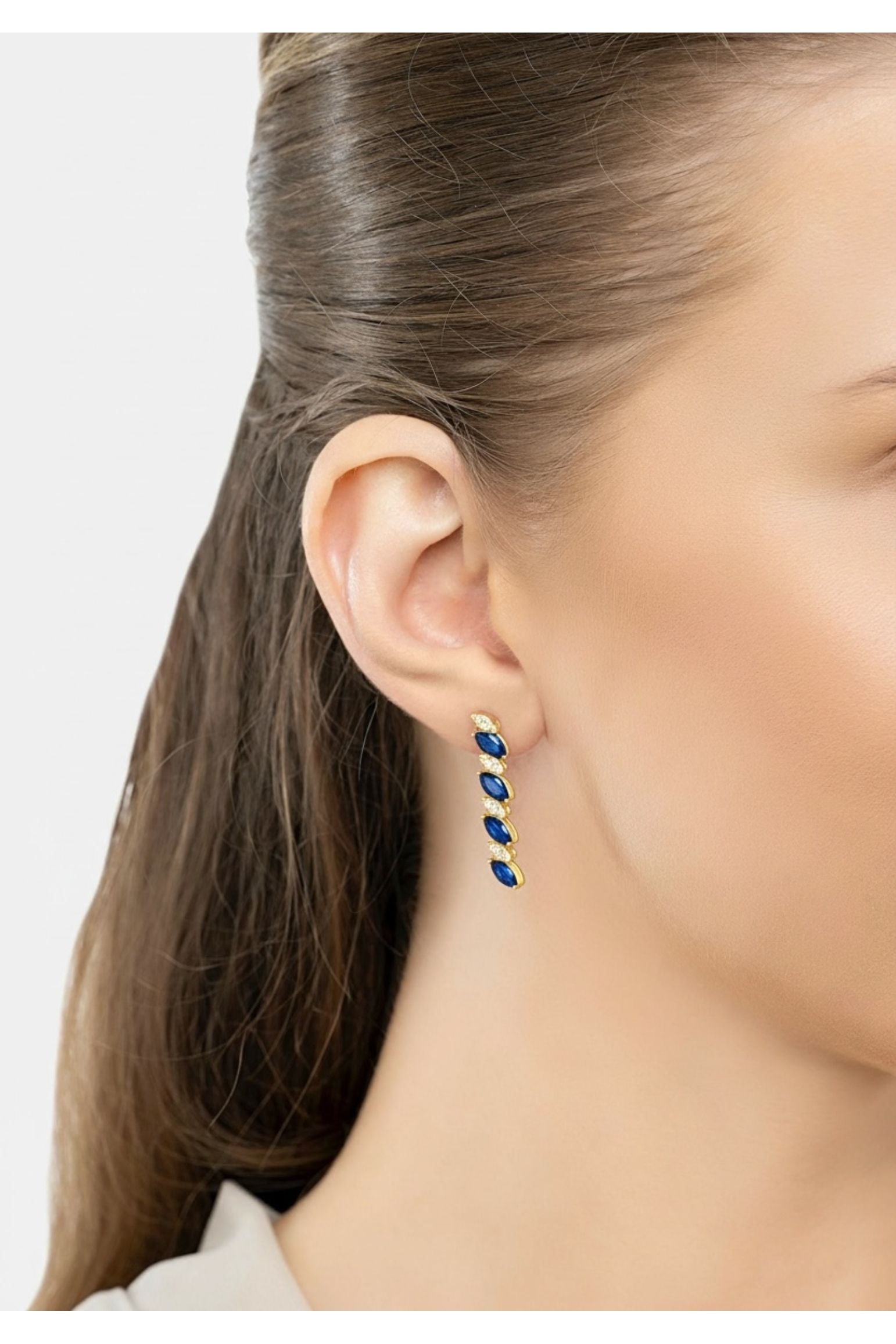 Viscountess Tennis Drop Earrings Sapphire Gold