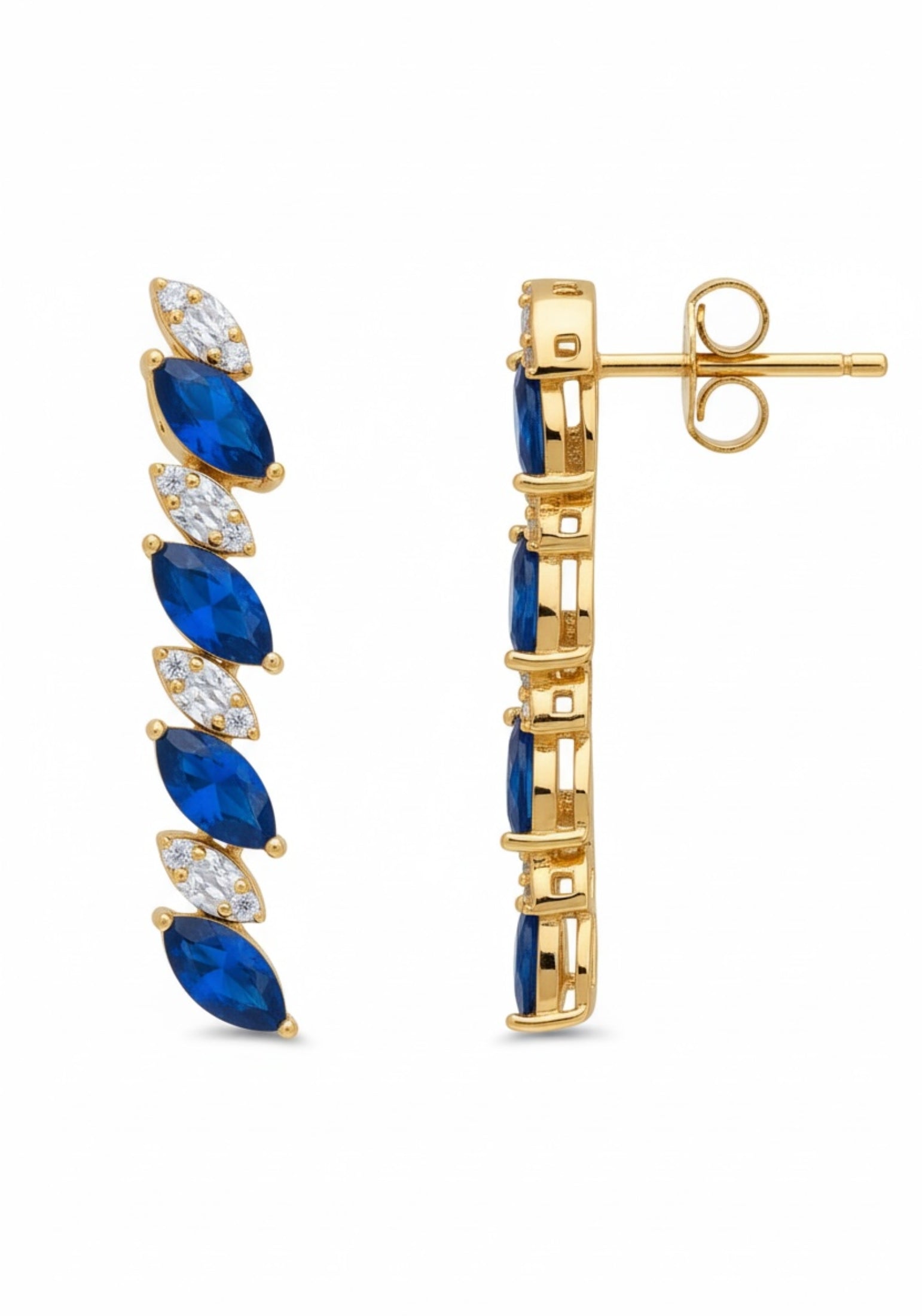 Viscountess Tennis Drop Earrings Sapphire Gold