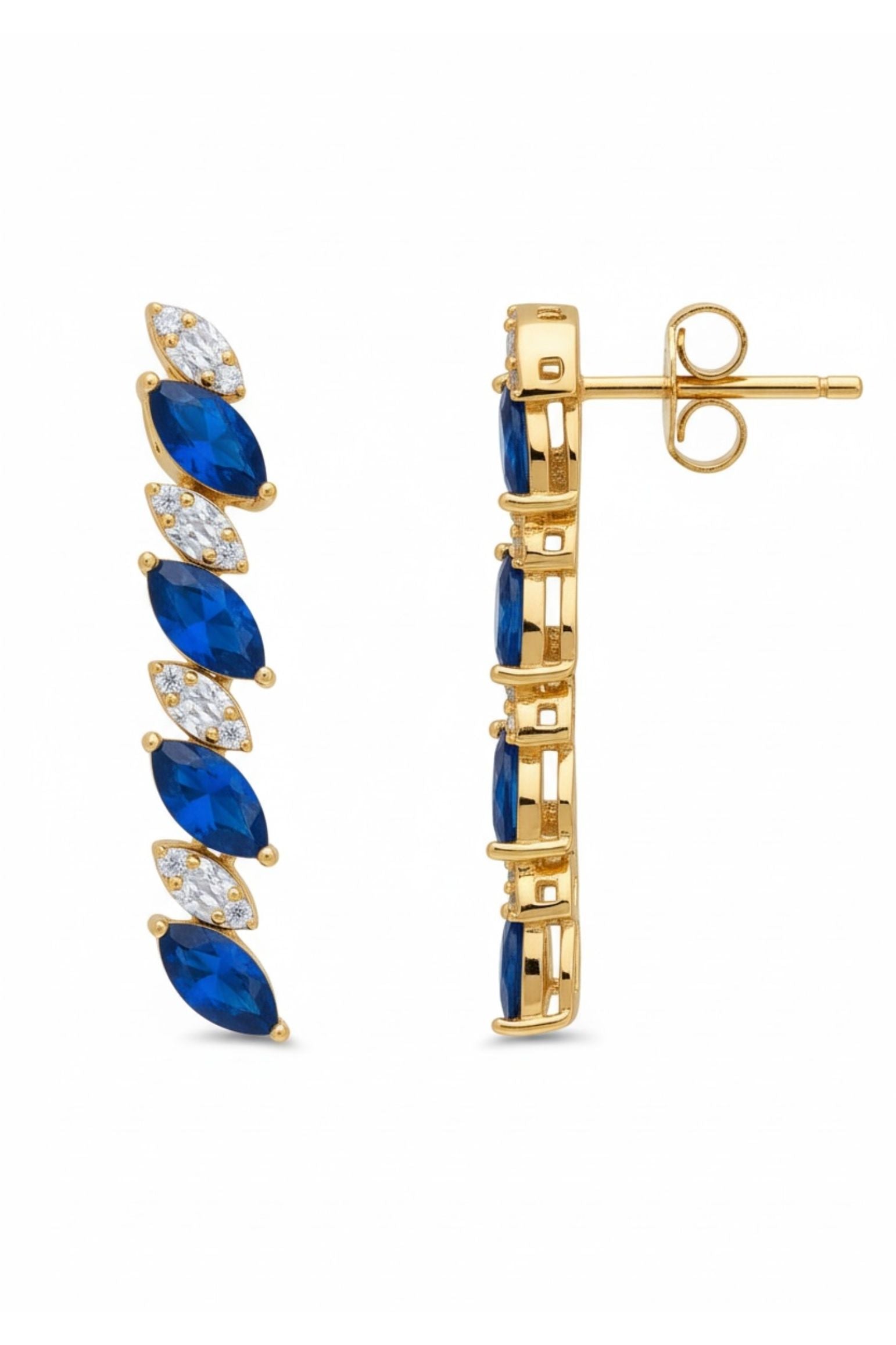 Viscountess Tennis Drop Earrings Sapphire Gold