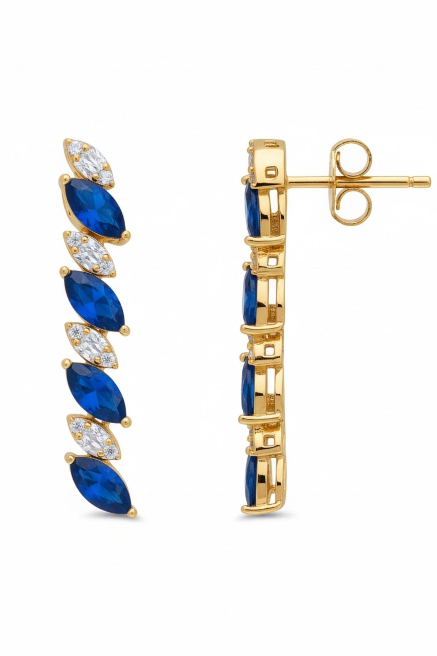 Side view showing the butterfly back and stone setting.