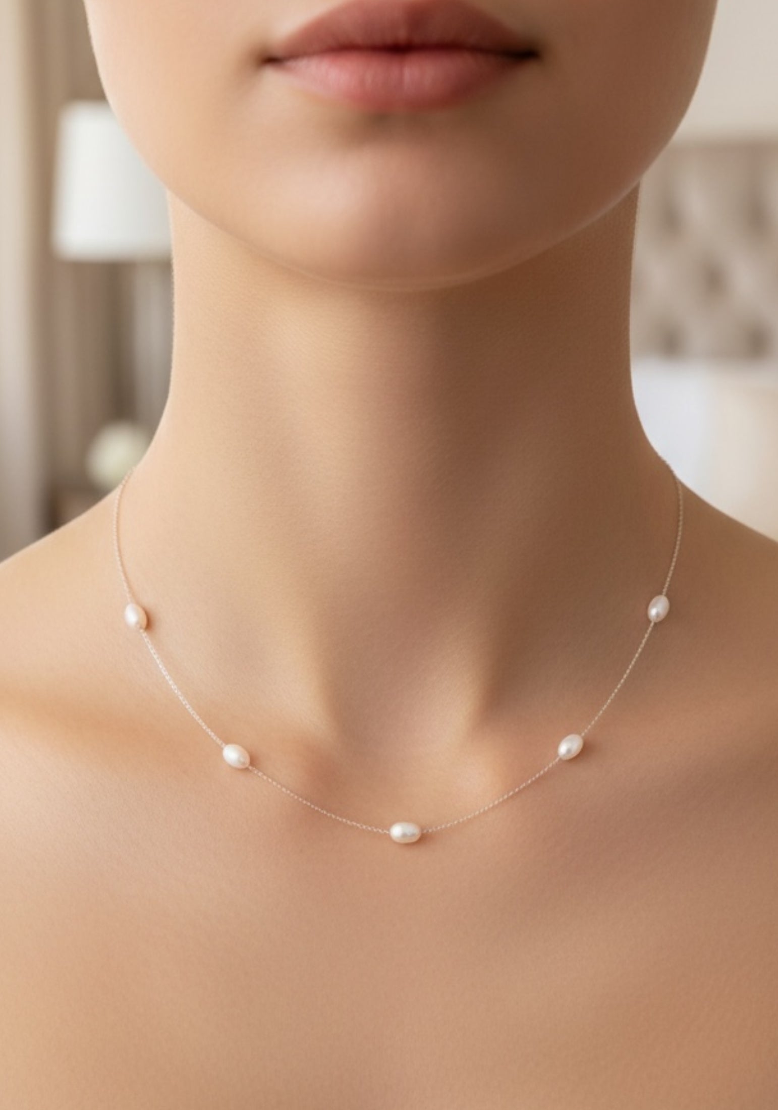 Solid 14k Gold Natural Spaced Pearl Necklace