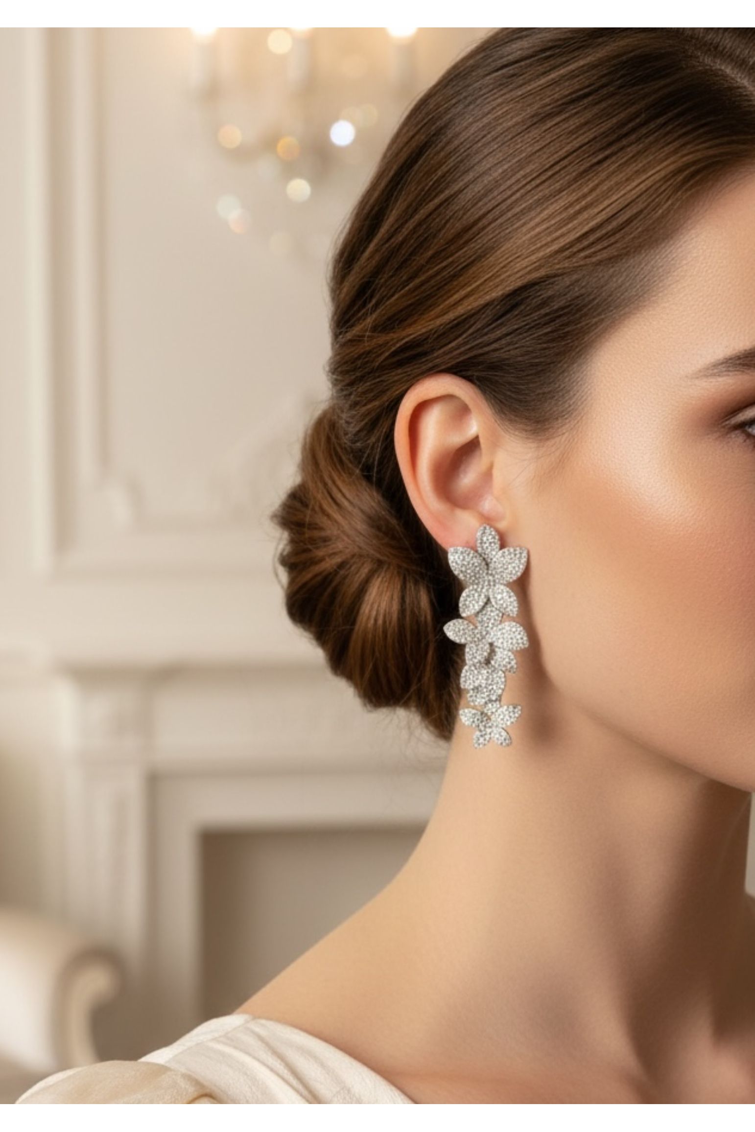 Cherry Blossom Drop Earrings White Silver