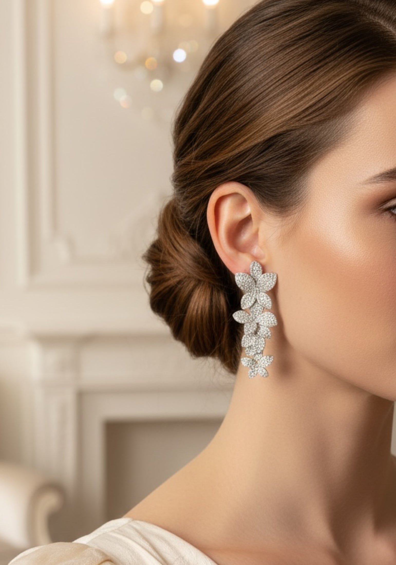 Cherry Blossom Drop Earrings White Silver