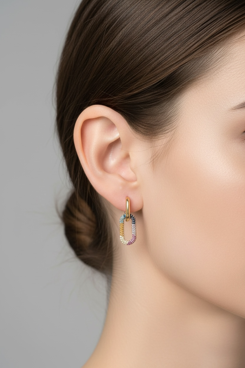 Chain Link Earrings Rainbow Gold