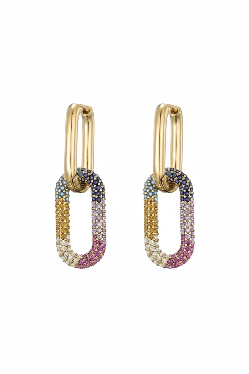 Chain Link Earrings Rainbow Gold