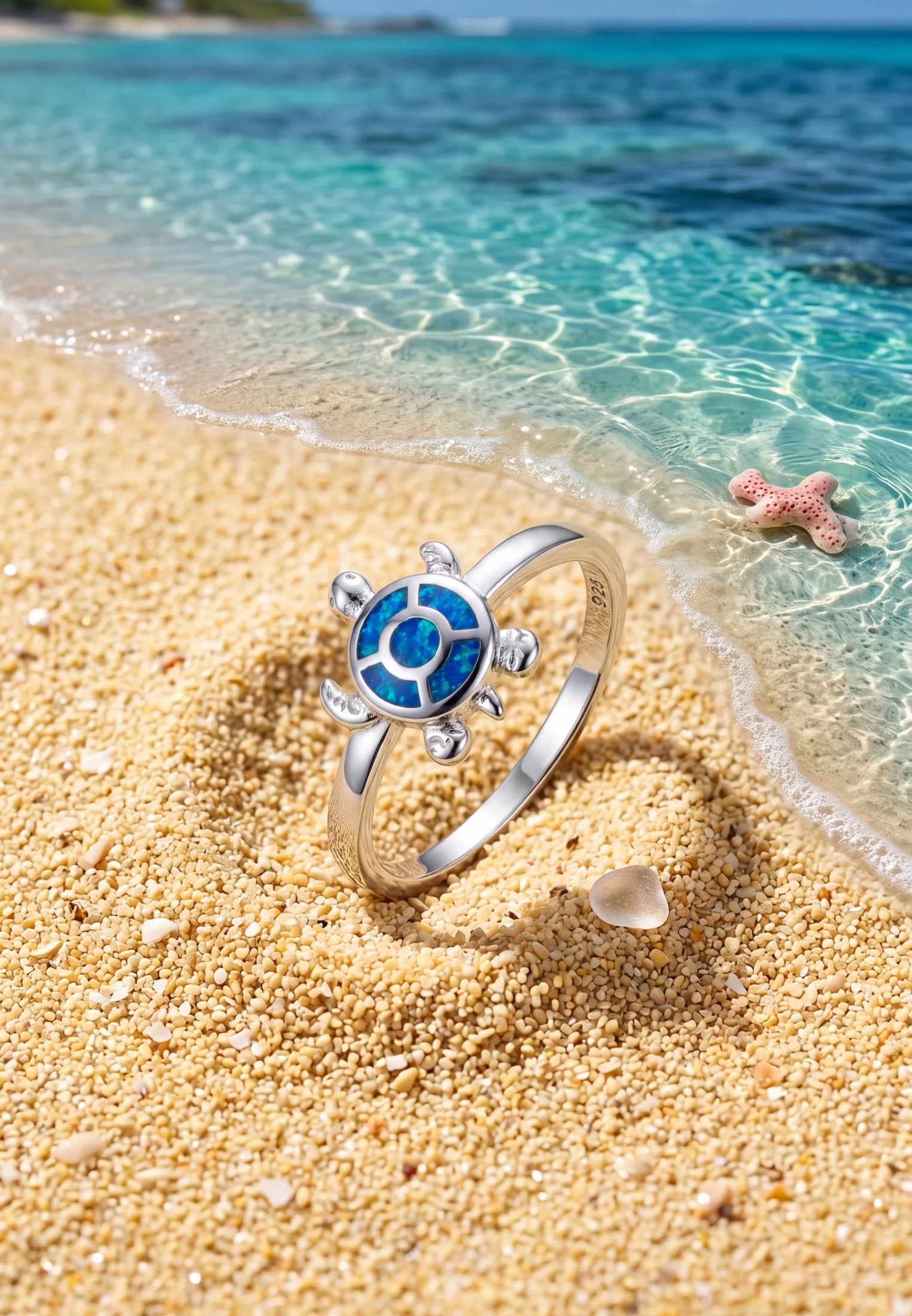 Turtle Blue Opalite Ring Silver