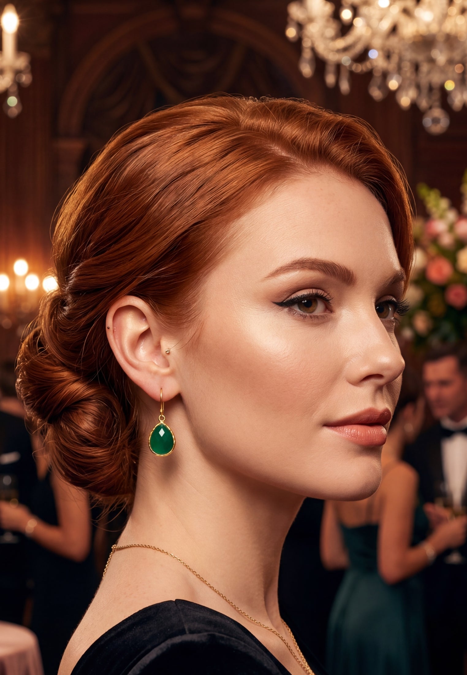 Petite Drop Earrings Green Onyx Gold