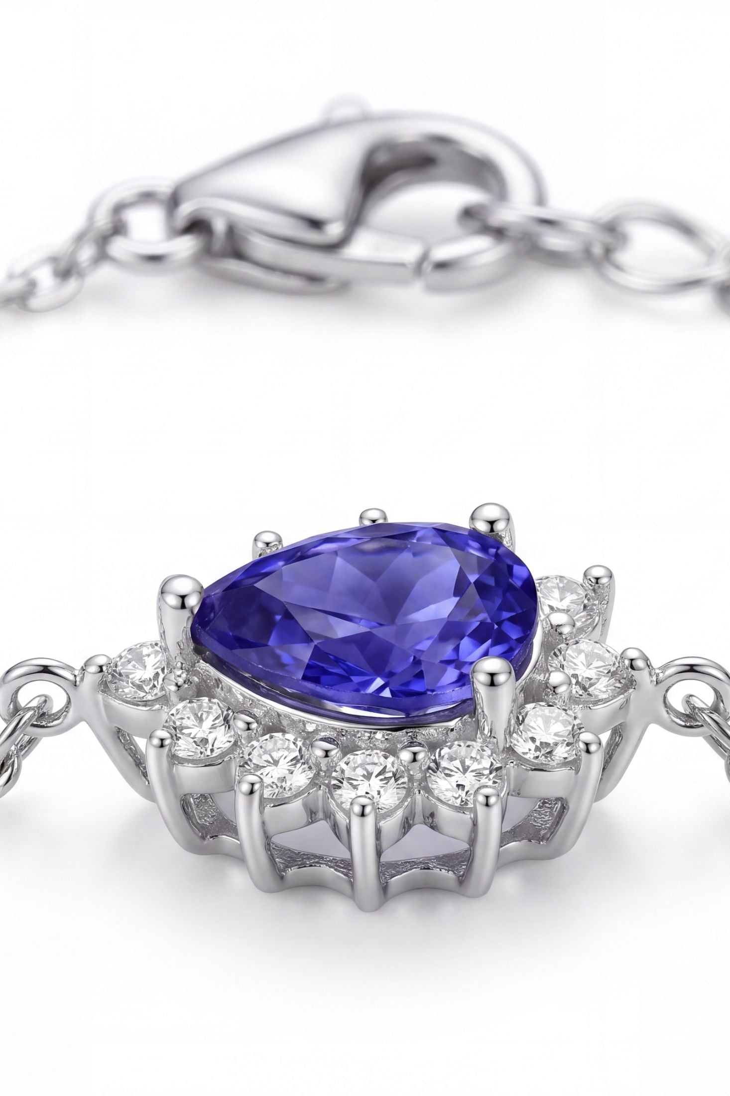 Phillippa Bracelet Tanzanite Silver worn by a model, showing how it fits on the wrist and its scale.