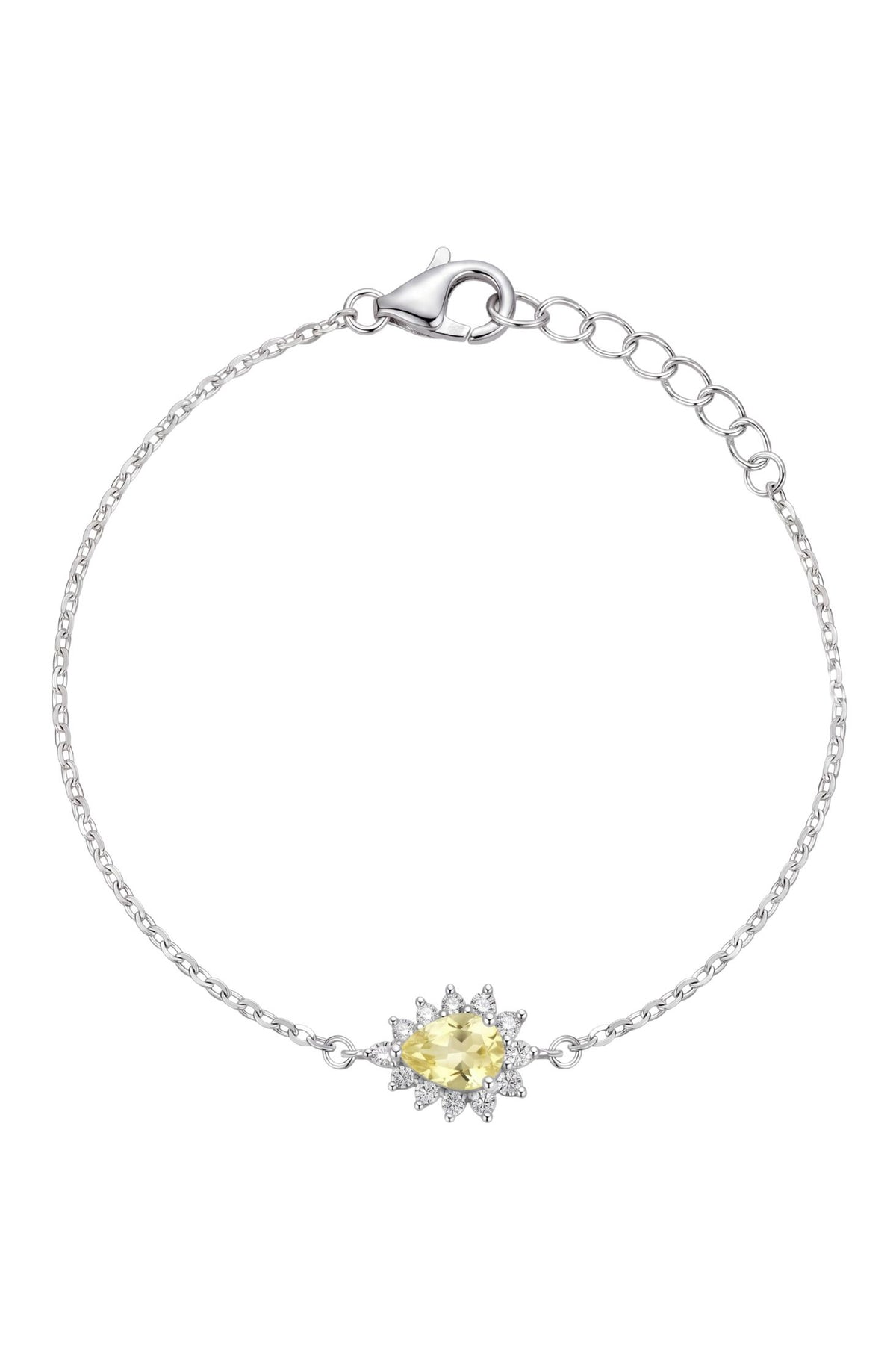 Phillippa Bracelet Yellow Topaz Silver worn by a model, showing how it fits on the wrist and its scale.