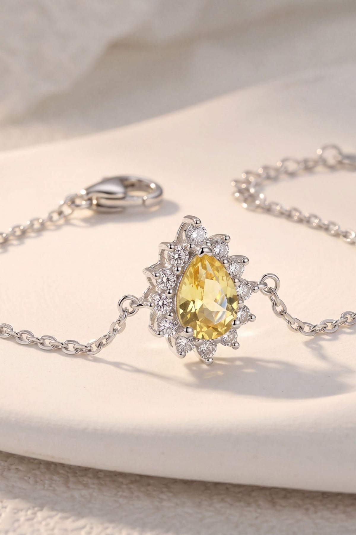 Phillippa Bracelet Yellow Topaz Silver worn by a model, showing how it fits on the wrist and its scale.