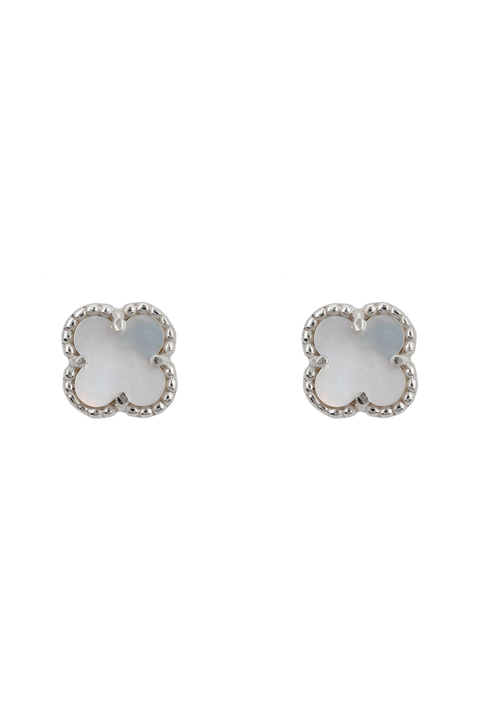 Pearl clover silver stud earrings.