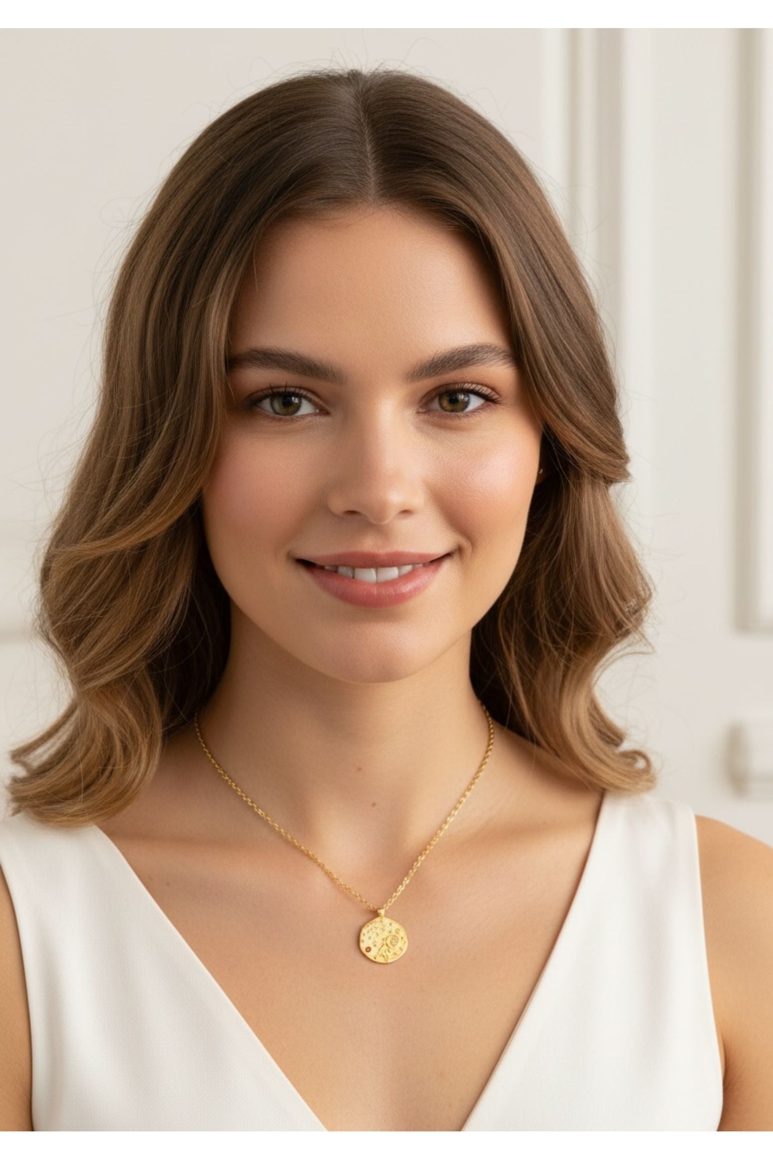 Zodiac Birthstone Talisman Necklace Aquarius Gold