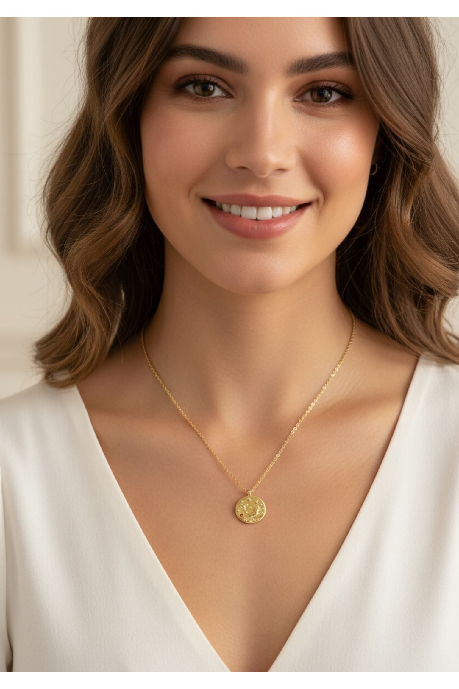 Zodiac Birthstone Talisman Necklace Aries Gold