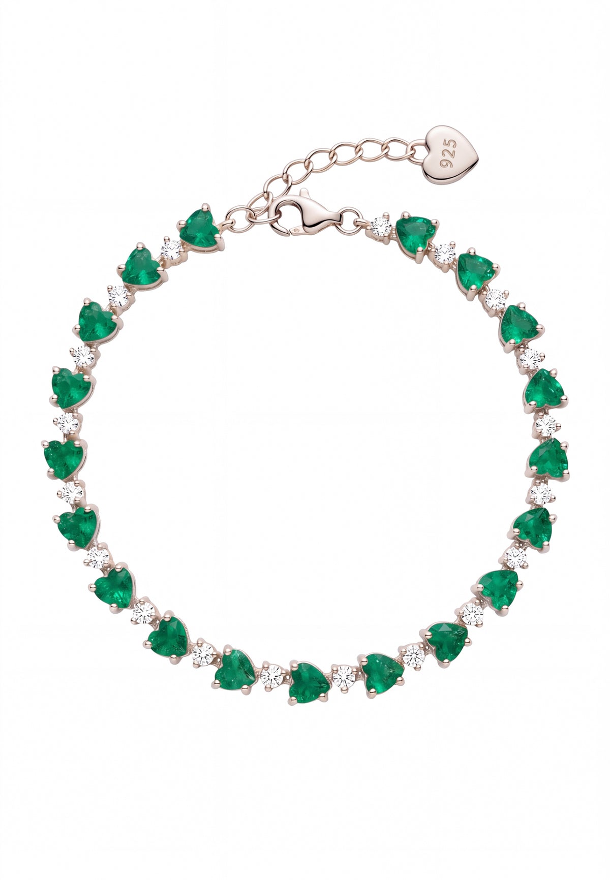 Asscher Cut Heart Tennis Bracelet Emerald Silver