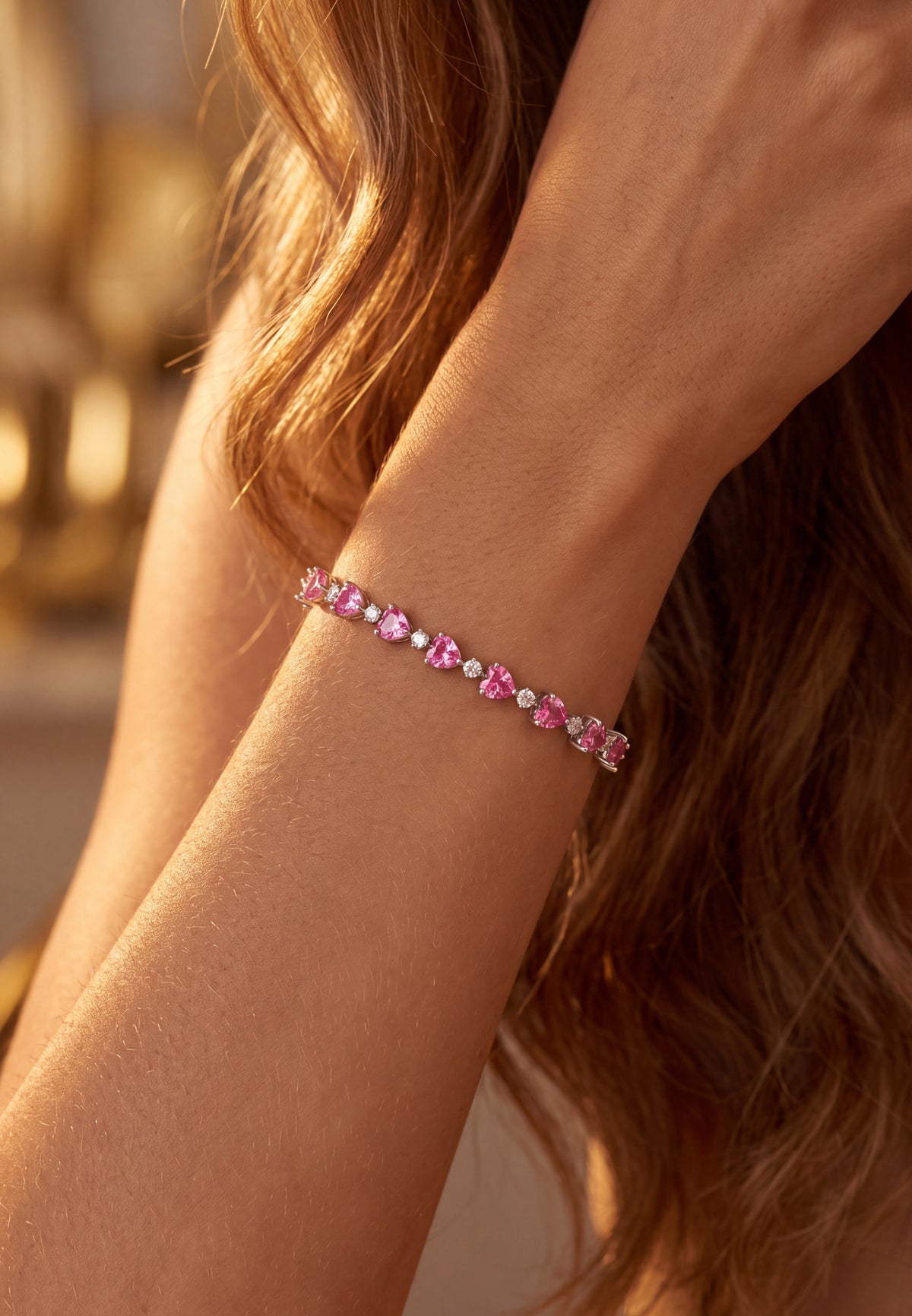 Asscher Cut Heart Tennis Bracelet Ruby Silver