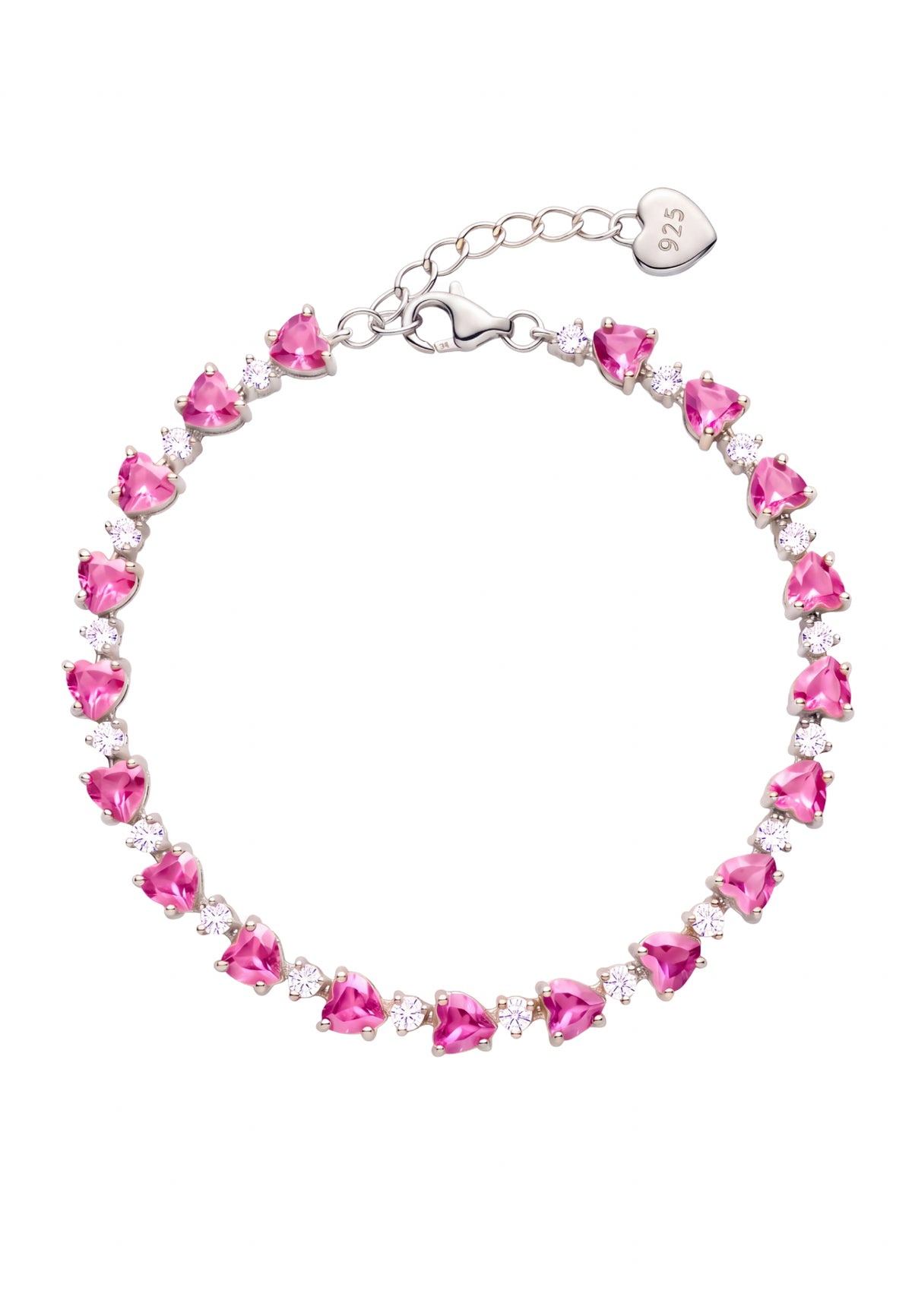 Asscher Cut Heart Tennis Bracelet Ruby Silver