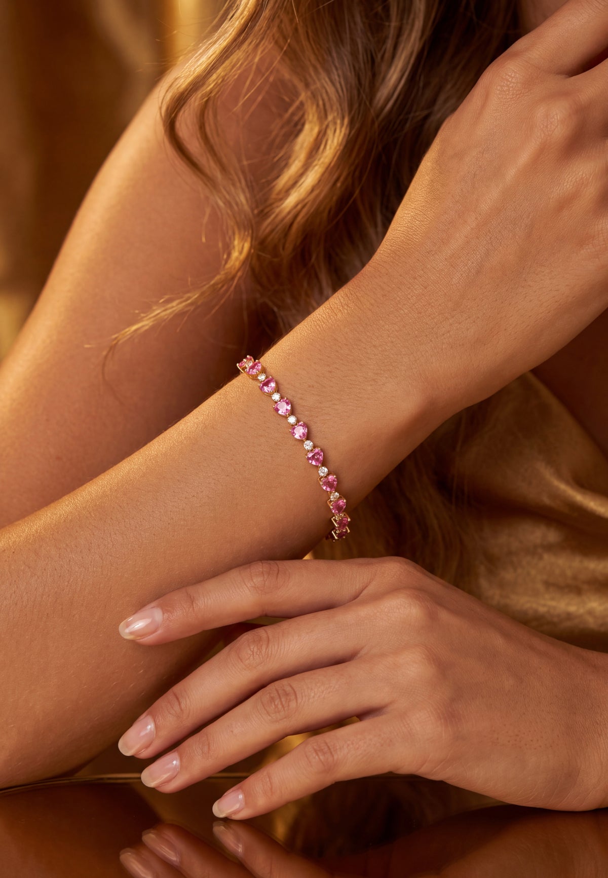 Asscher Cut Heart Tennis Bracelet Ruby Gold