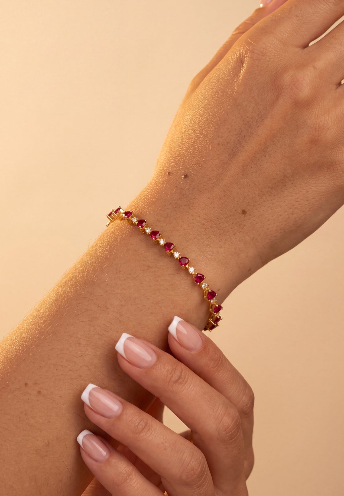 Asscher Cut Heart Tennis Bracelet Ruby Gold
