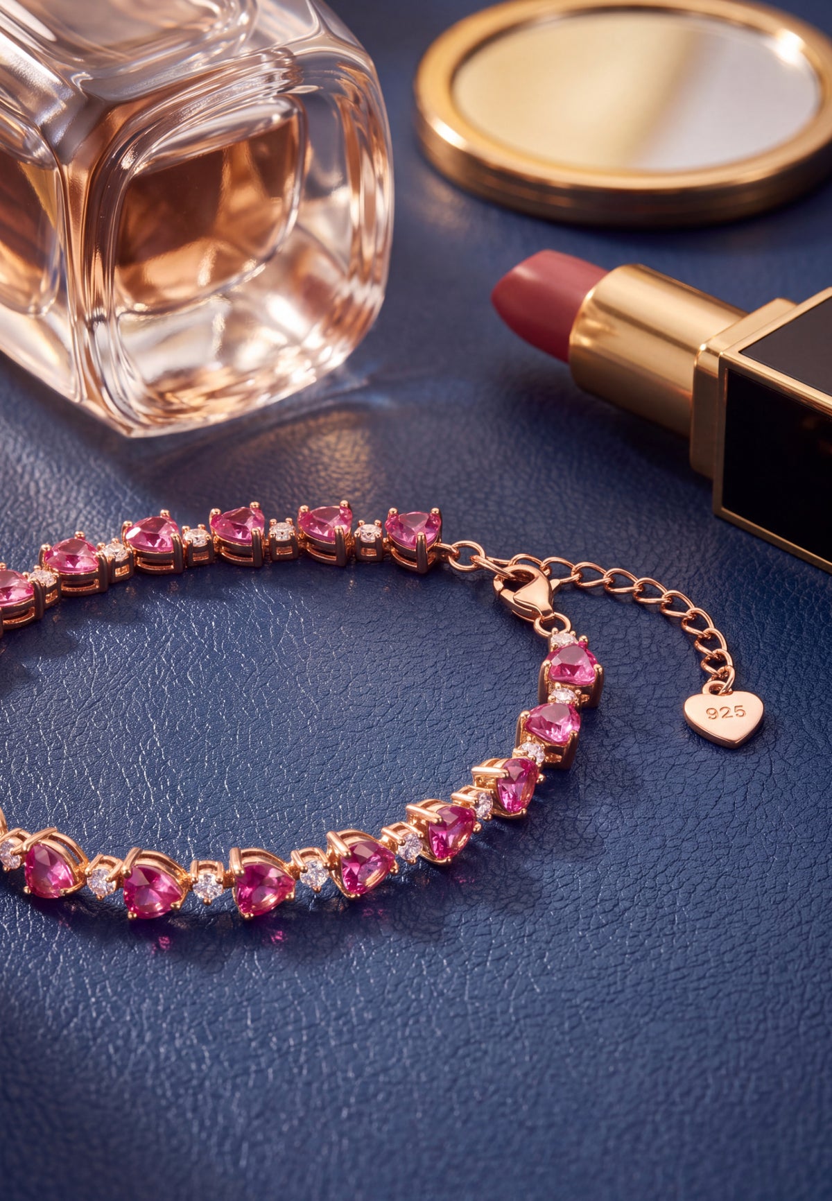 Asscher Cut Heart Tennis Bracelet Ruby Gold
