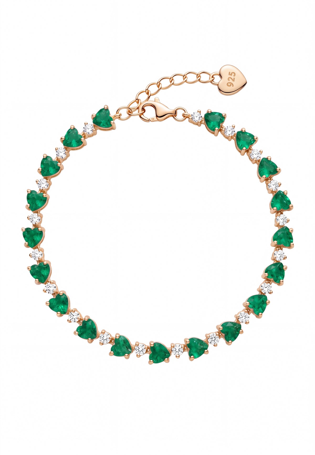Asscher Cut Heart Tennis Bracelet Emerald Gold
