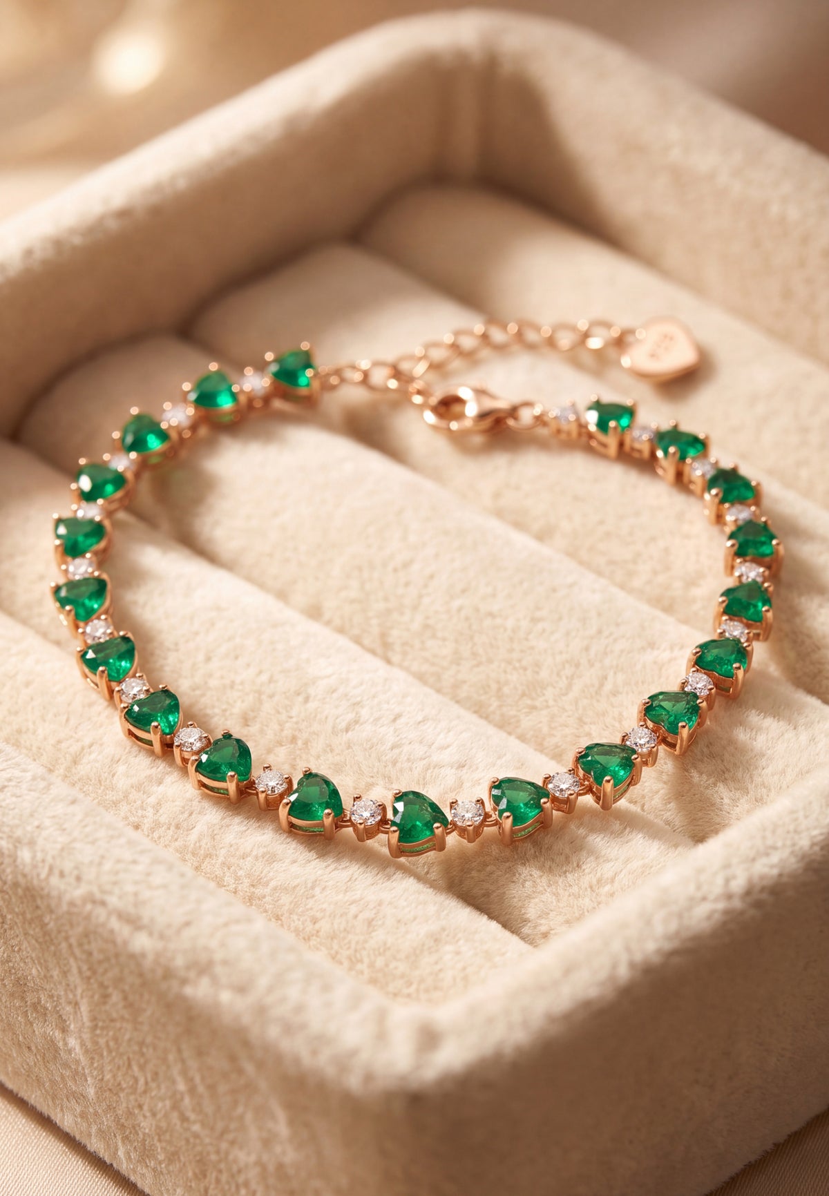 Asscher Cut Heart Tennis Bracelet Emerald Gold