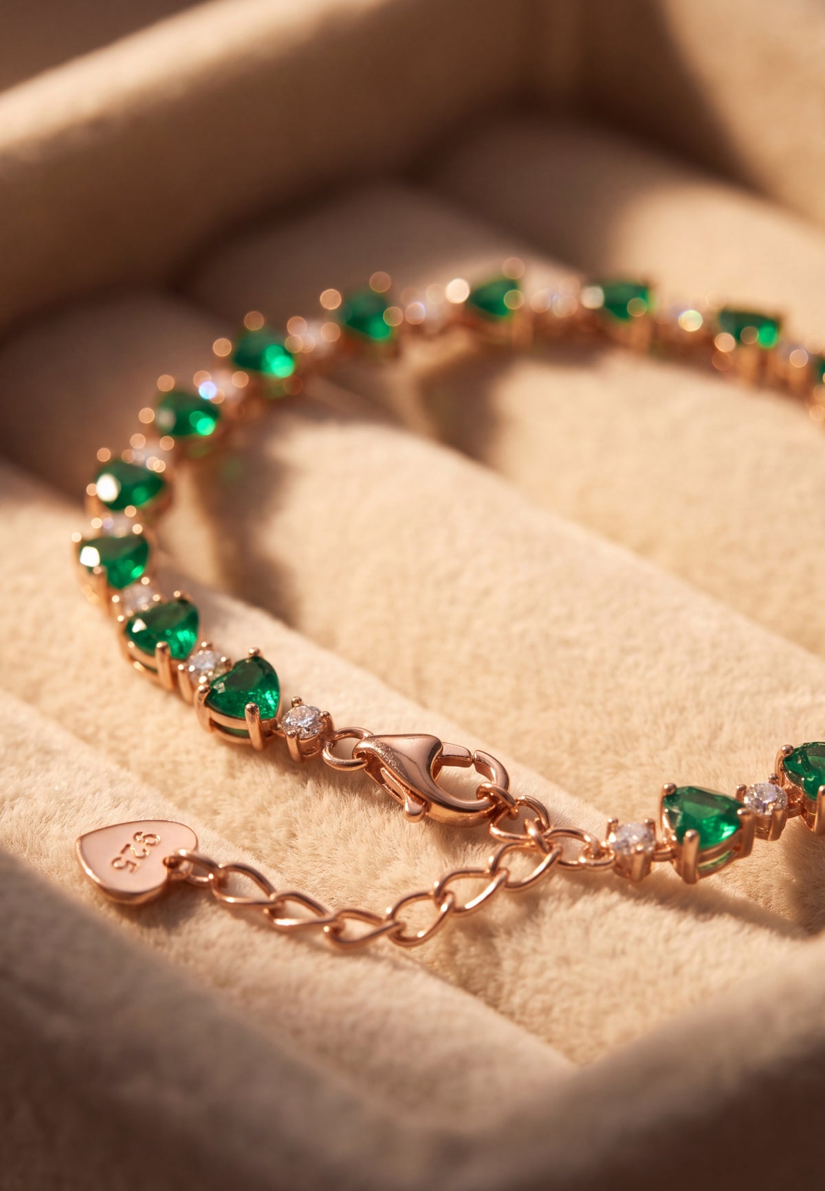 Asscher Cut Heart Tennis Bracelet Emerald Gold