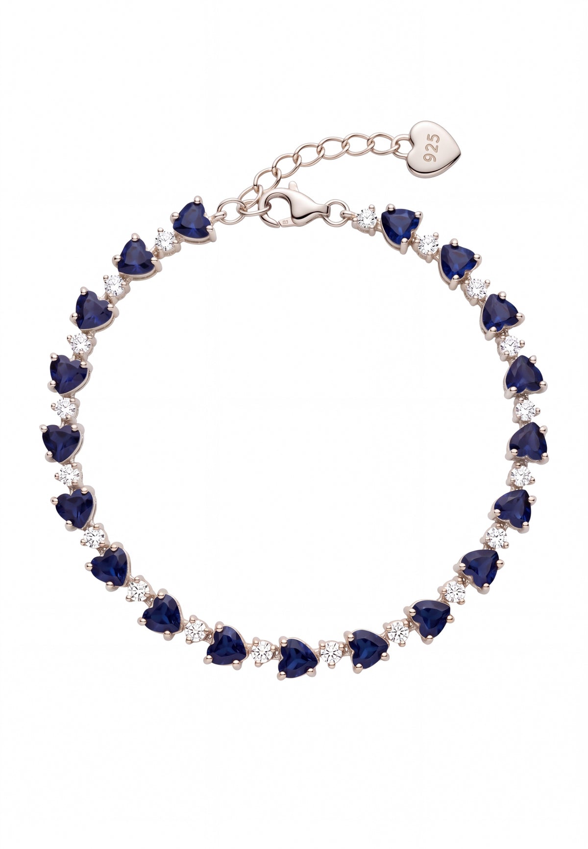 Asscher Cut Heart Tennis Bracelet Sapphire Silver