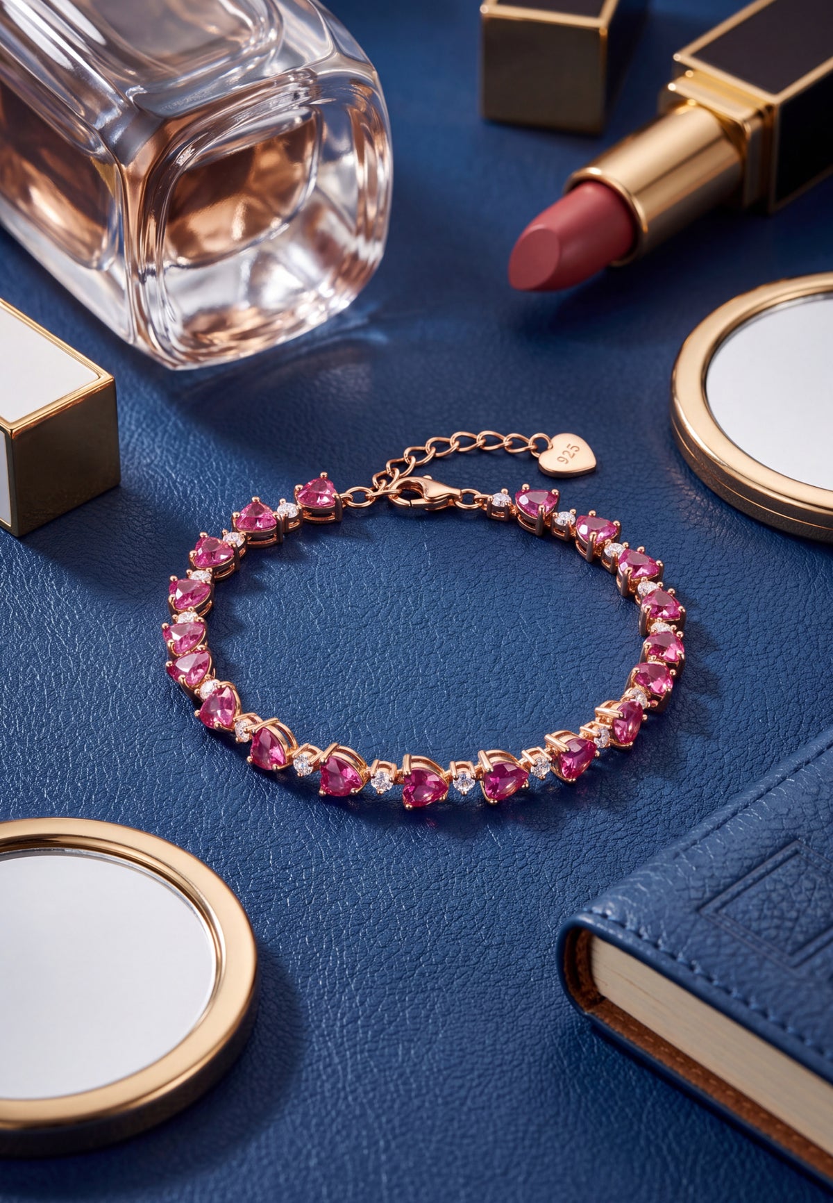 Asscher Cut Heart Tennis Bracelet Ruby Gold