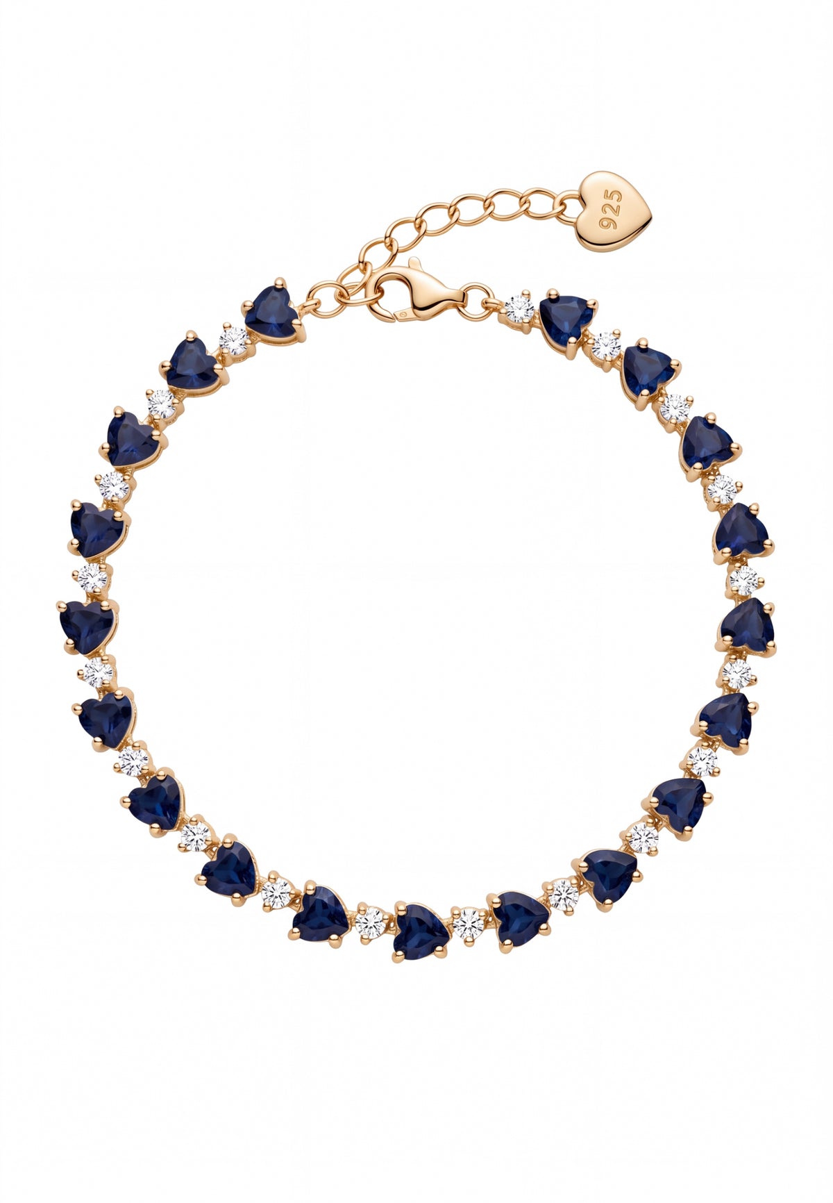 Asscher Cut Heart Tennis Bracelet Sapphire Gold
