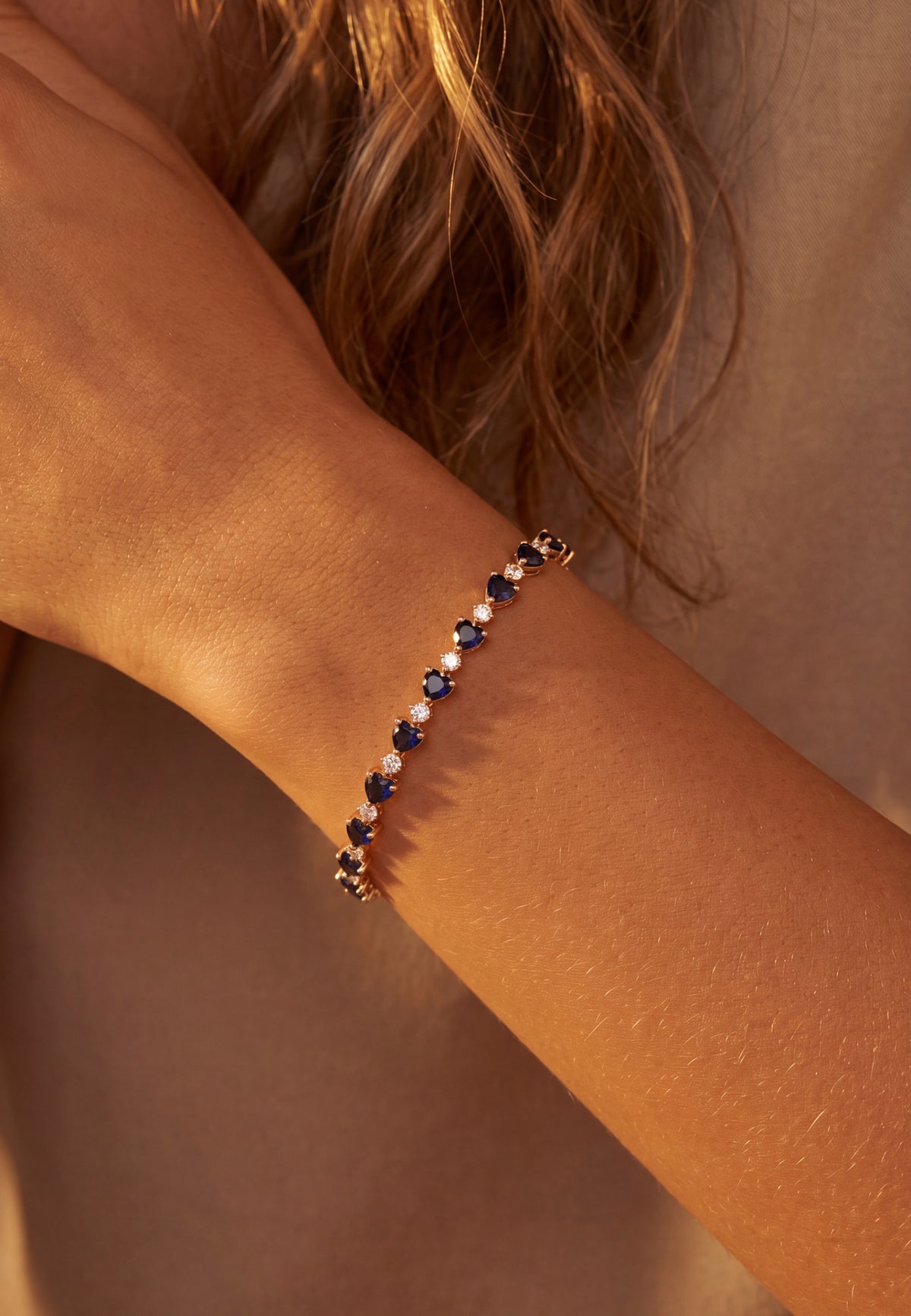Asscher Cut Heart Tennis Bracelet Sapphire Gold
