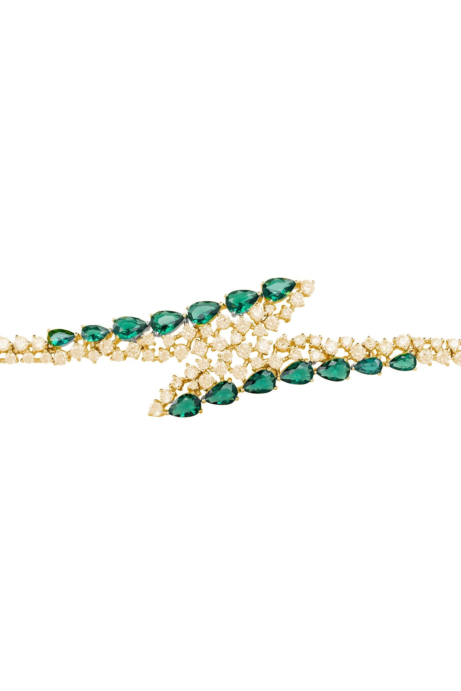 Emerald teardrops, diamond and gold bracelet.