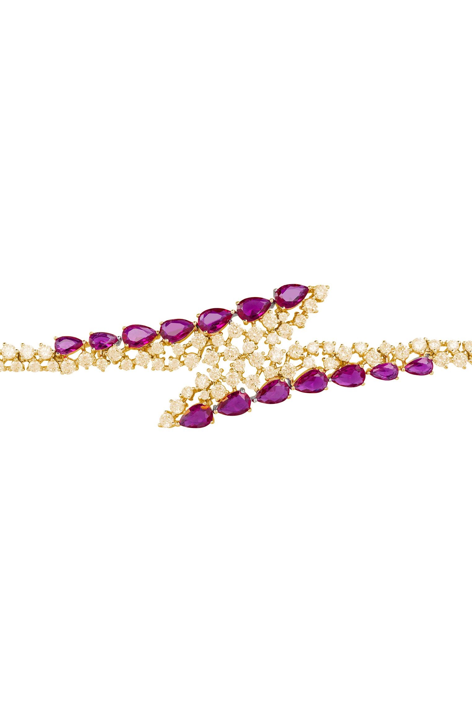Ruby teardrops, diamond and gold bracelet.
