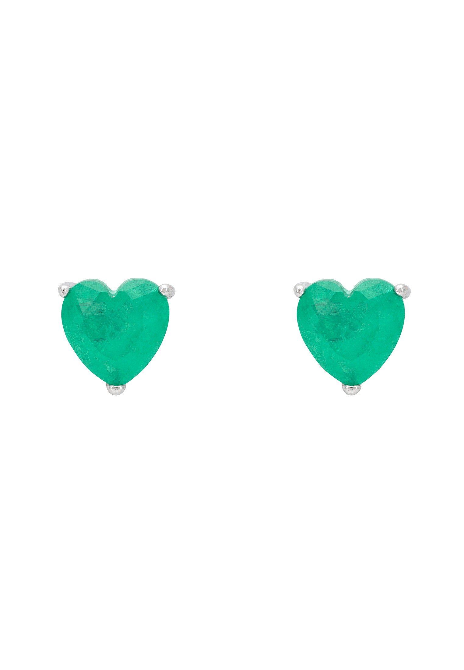 Amore Heart Stud Earrings Colombian Emerald Silver