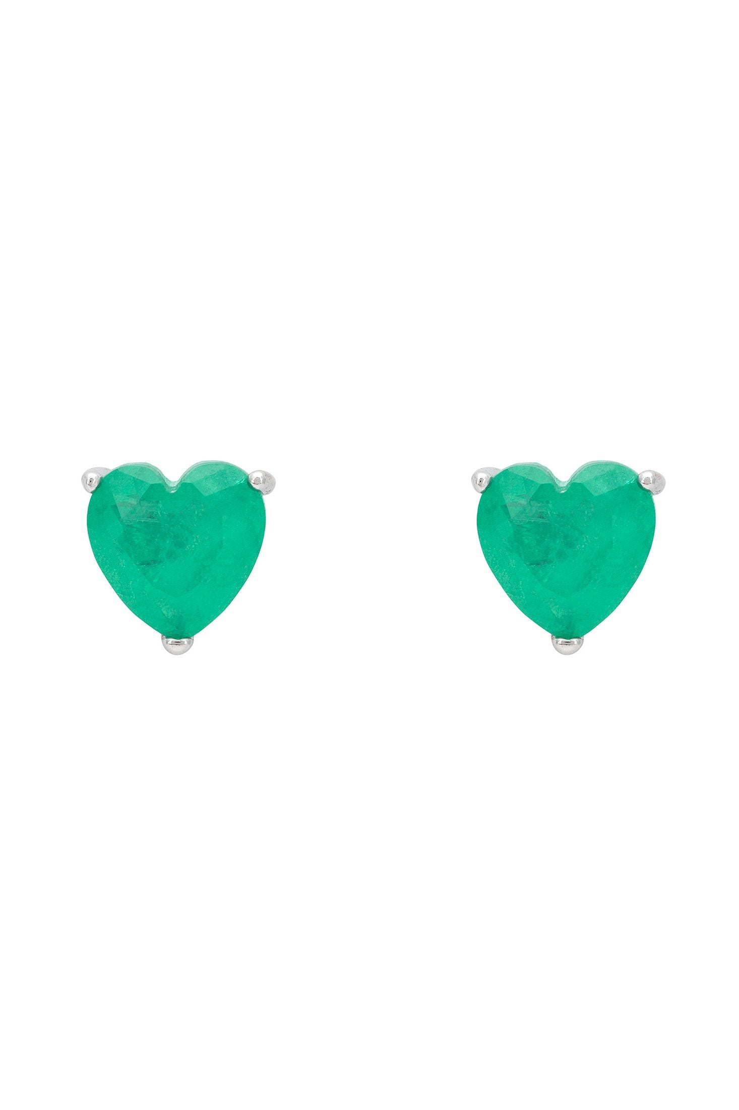Heart-shaped green earrings on a white background