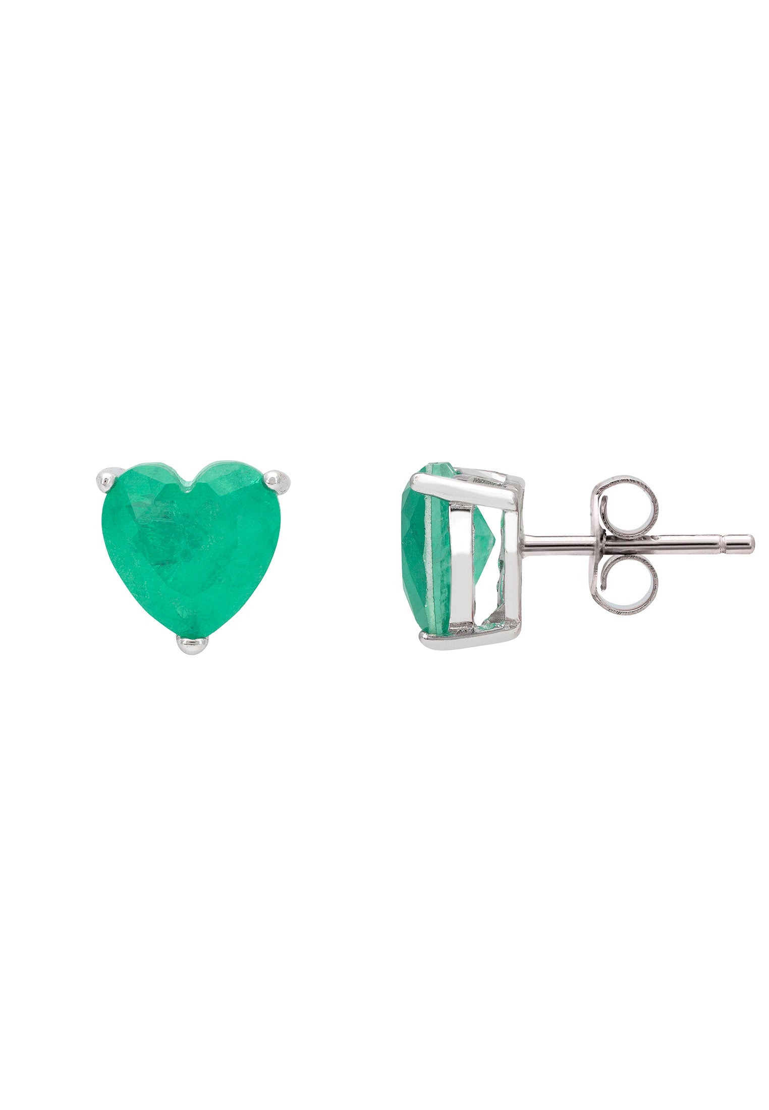 Amore Heart Stud Earrings Colombian Emerald Silver