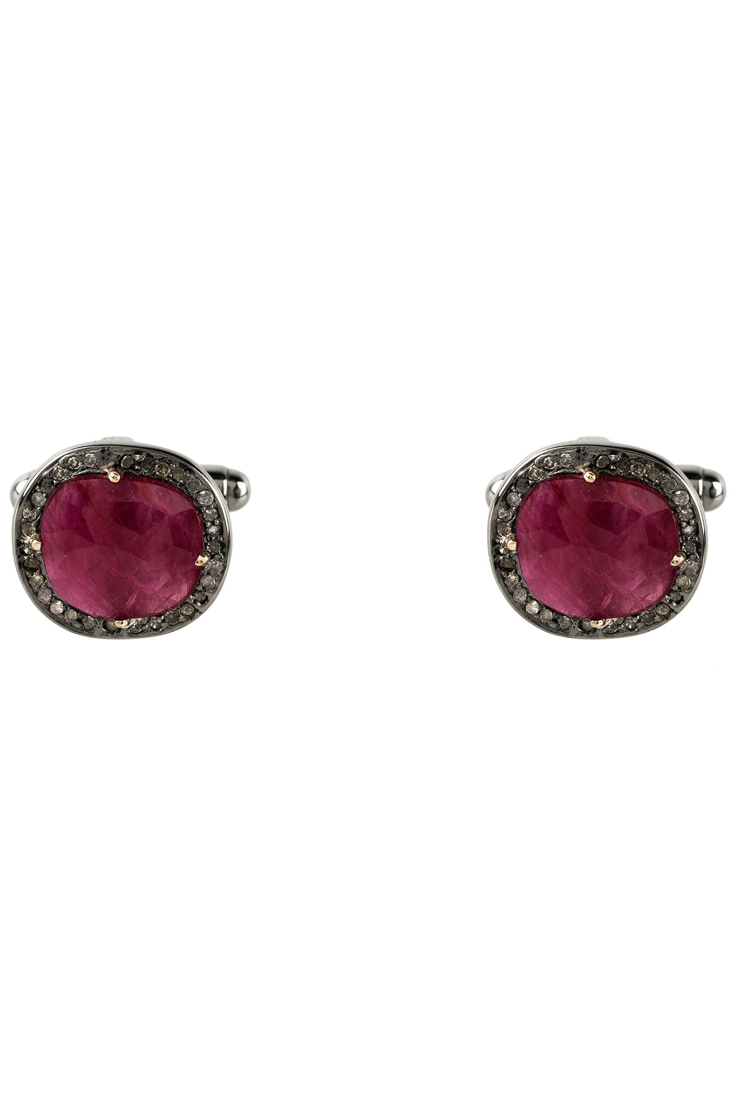 Diamond halo ruby cufflinks.