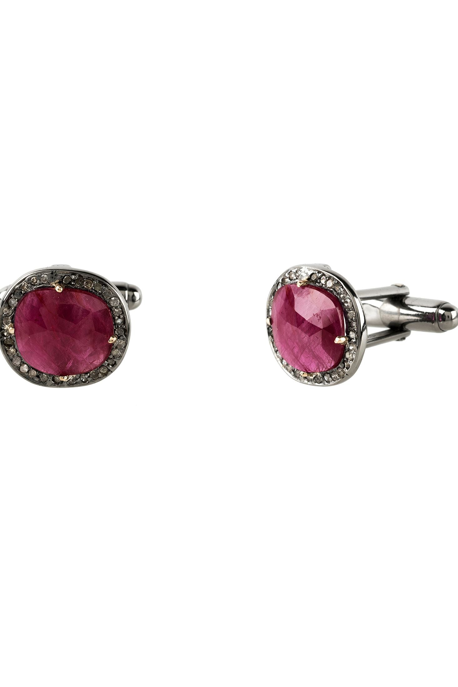 Diamond halo ruby cufflinks.