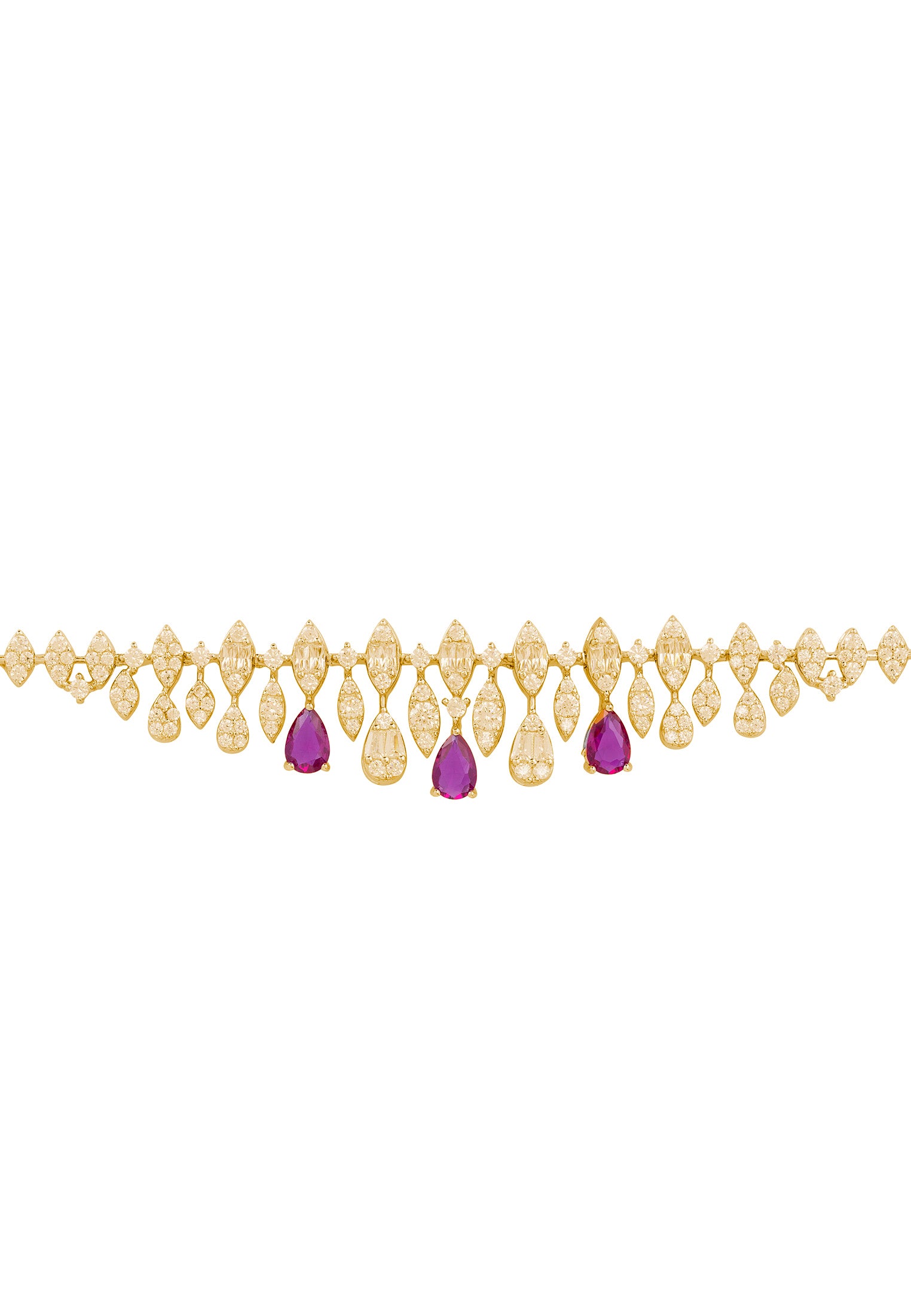 Ruby teardrops, diamond and gold bracelet.