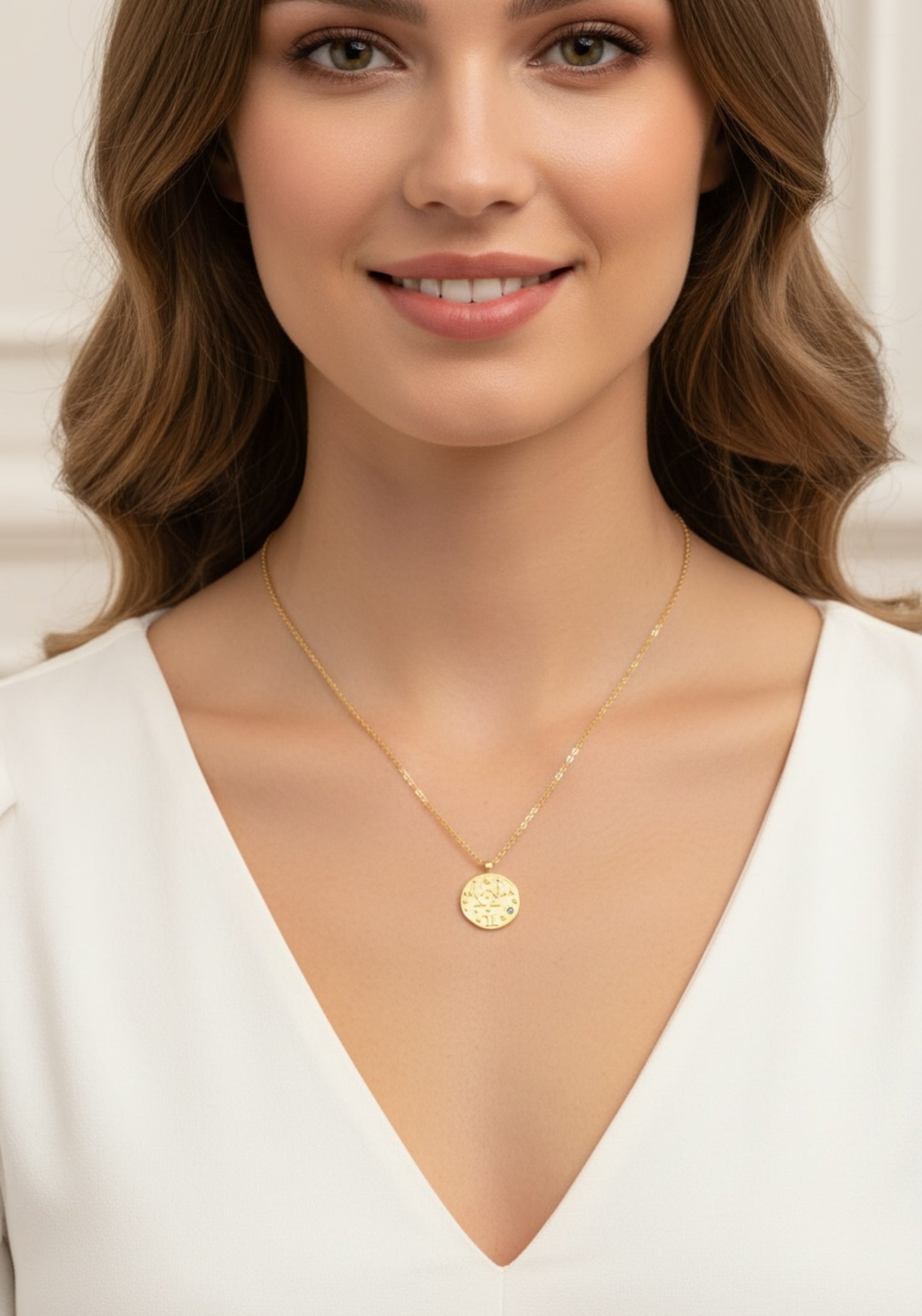 Zodiac Birthstone Talisman Necklace Gemini Gold