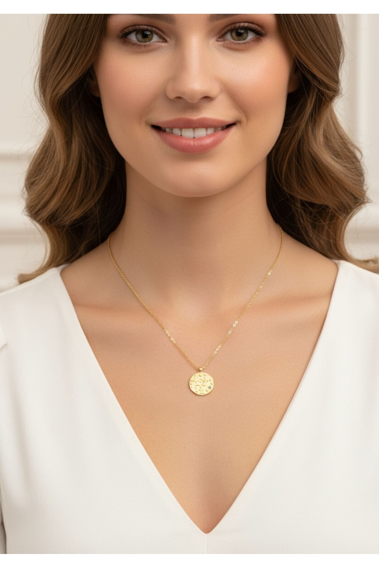 Zodiac Birthstone Talisman Necklace Gemini Gold