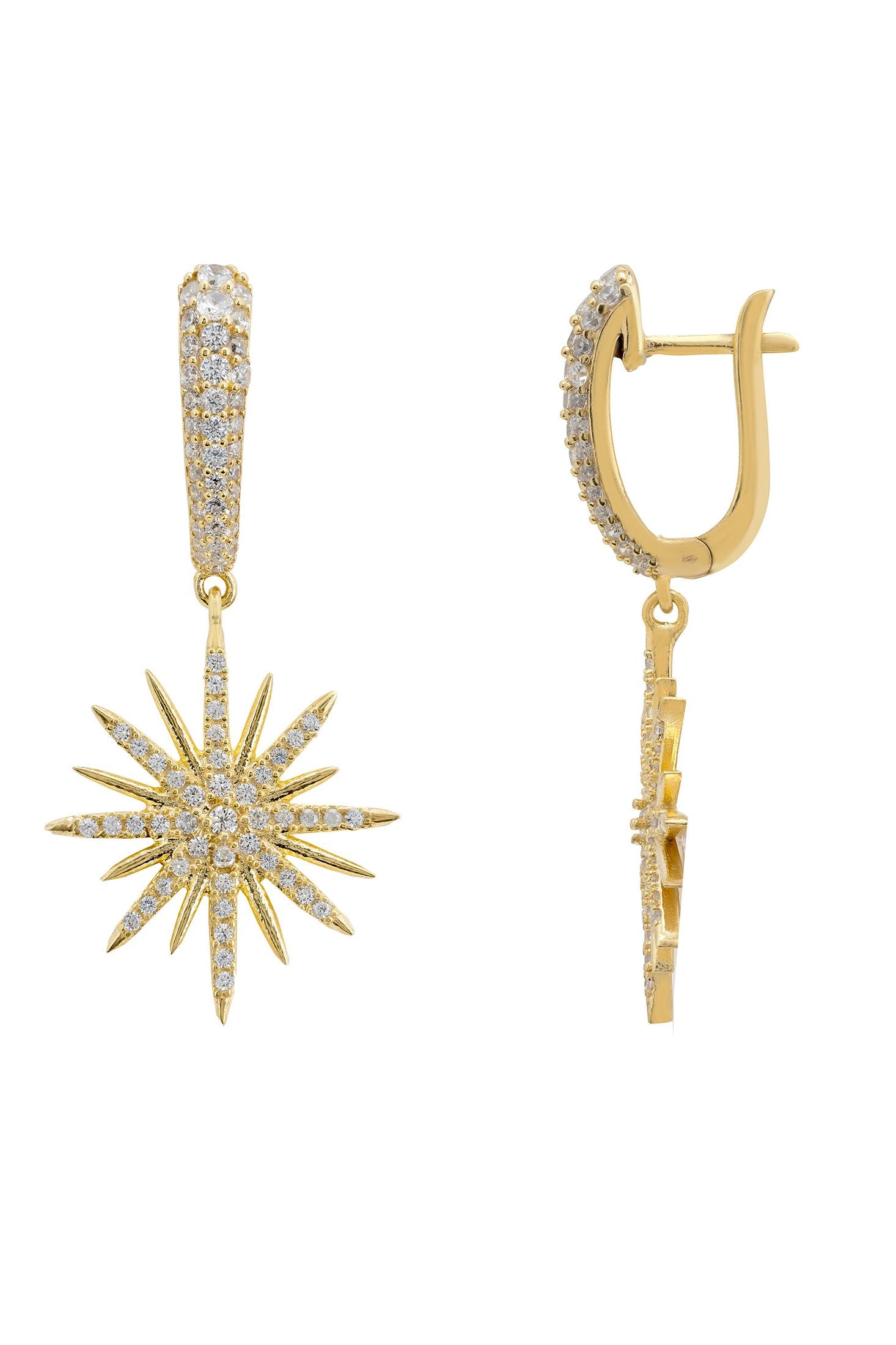 Gold star-shaped earrings on a white background