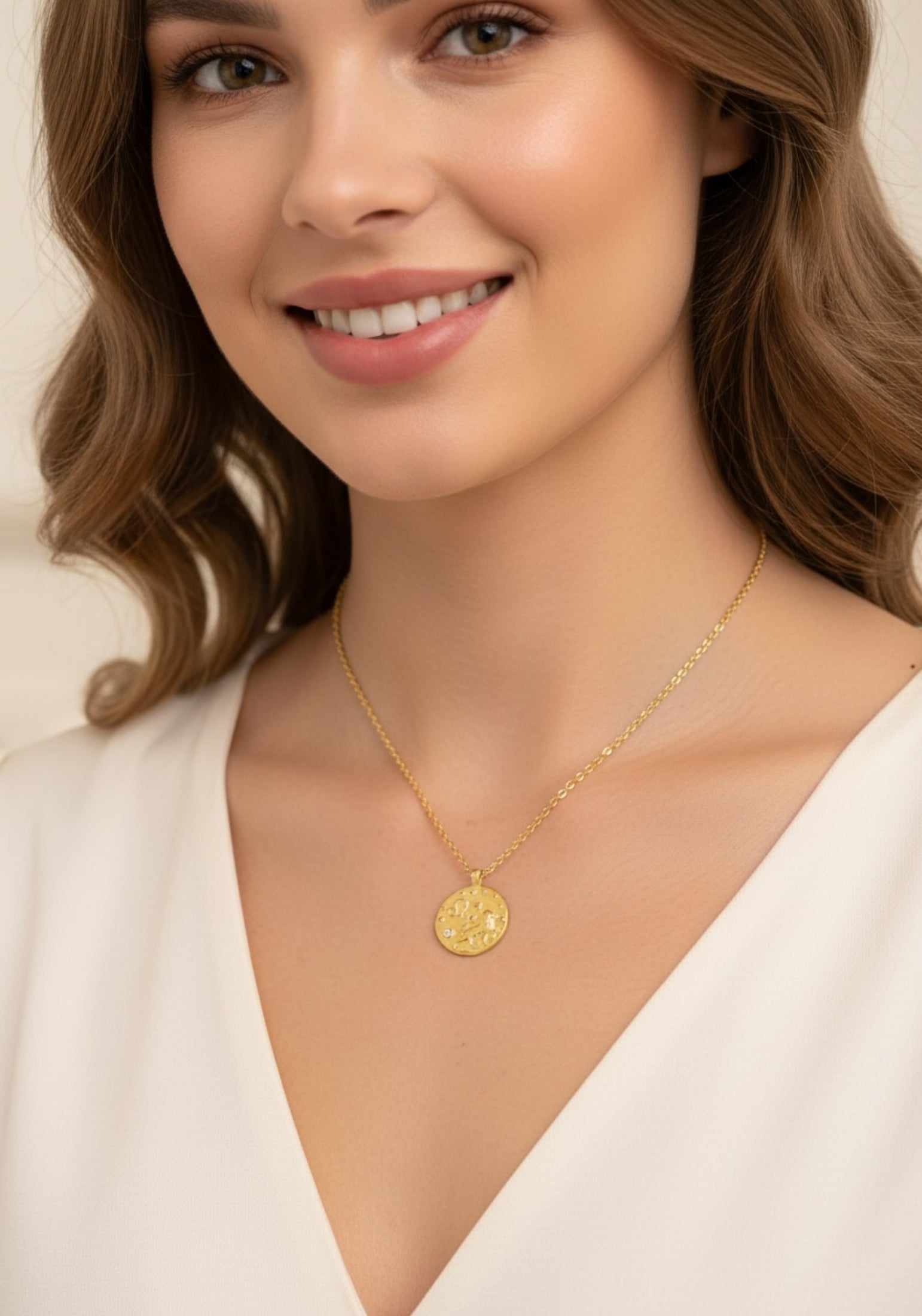 Zodiac Birthstone Talisman Necklace Leo Gold