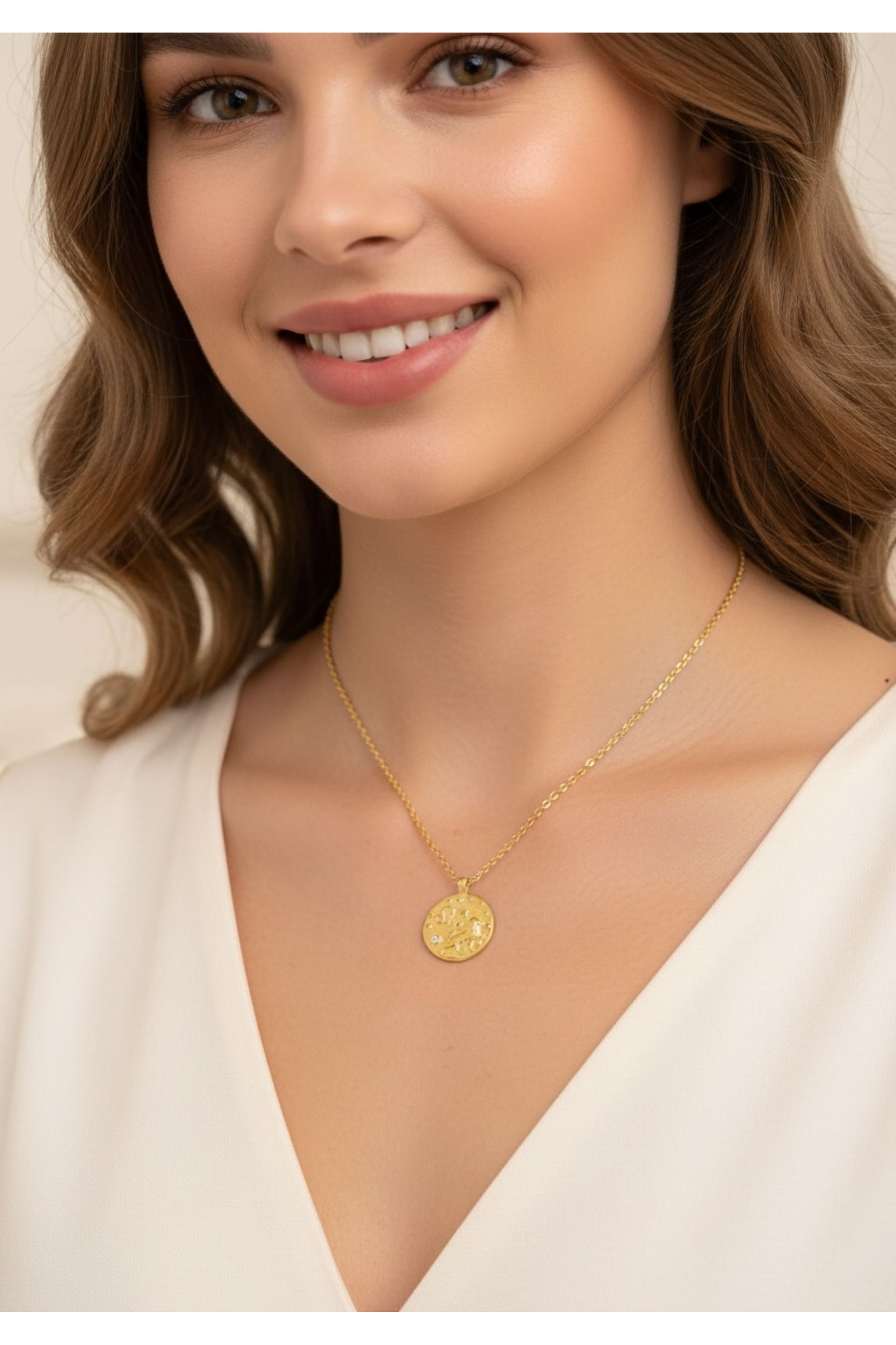 Zodiac Birthstone Talisman Necklace Leo Gold